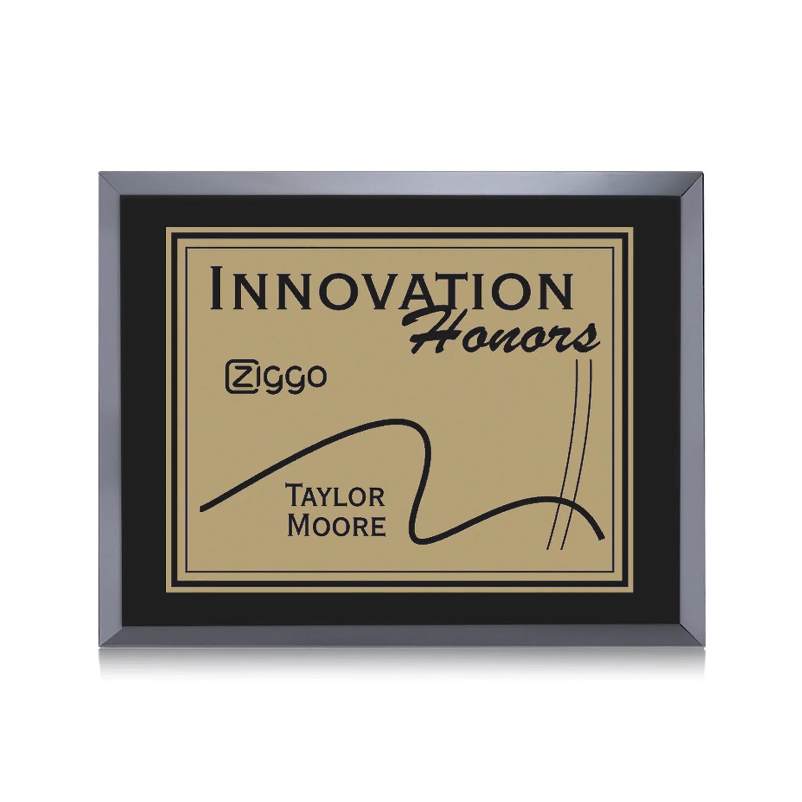 Custom Black Glass Wall Plaque With Gold Metal Plate for sales achievement awards