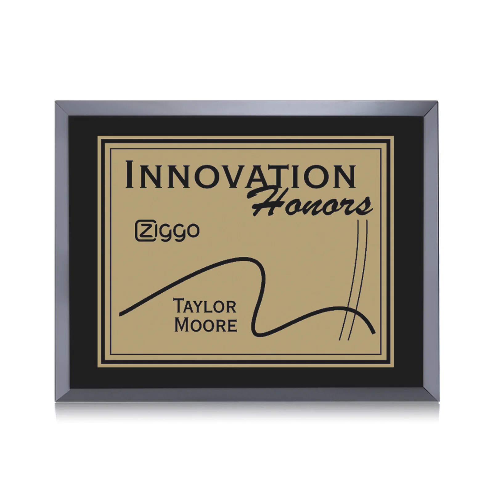 Custom Black Glass Wall Plaque With Gold Metal Plate for retirement presentations