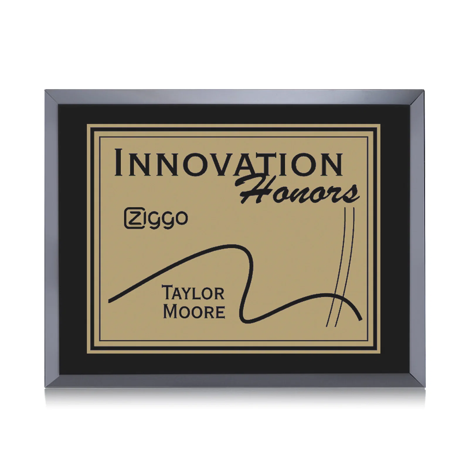 Custom Black Glass Wall Plaque With Gold Metal Plate for team milestone celebrations