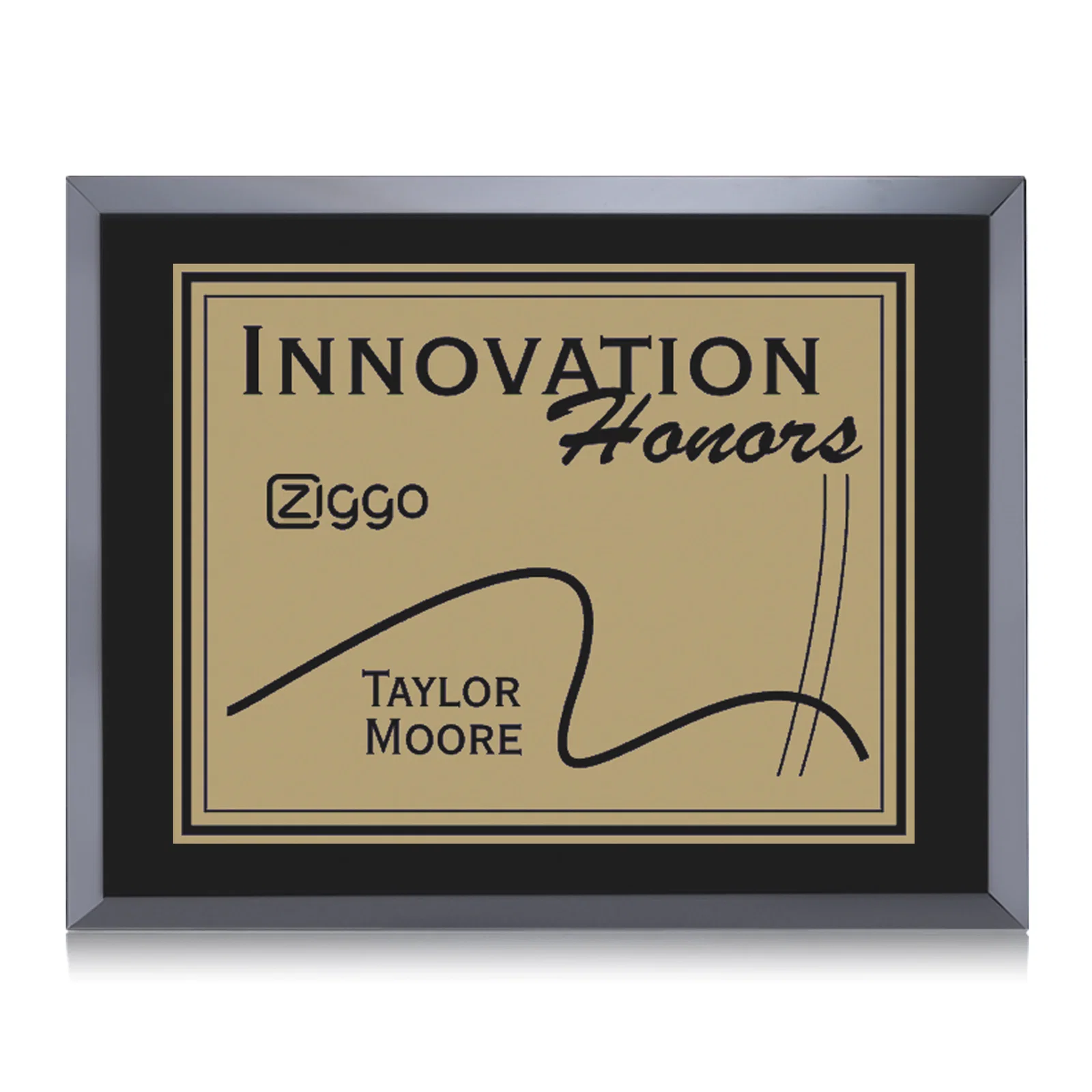 Custom Black Glass Wall Plaque With Gold Metal Plate for graduation ceremonies