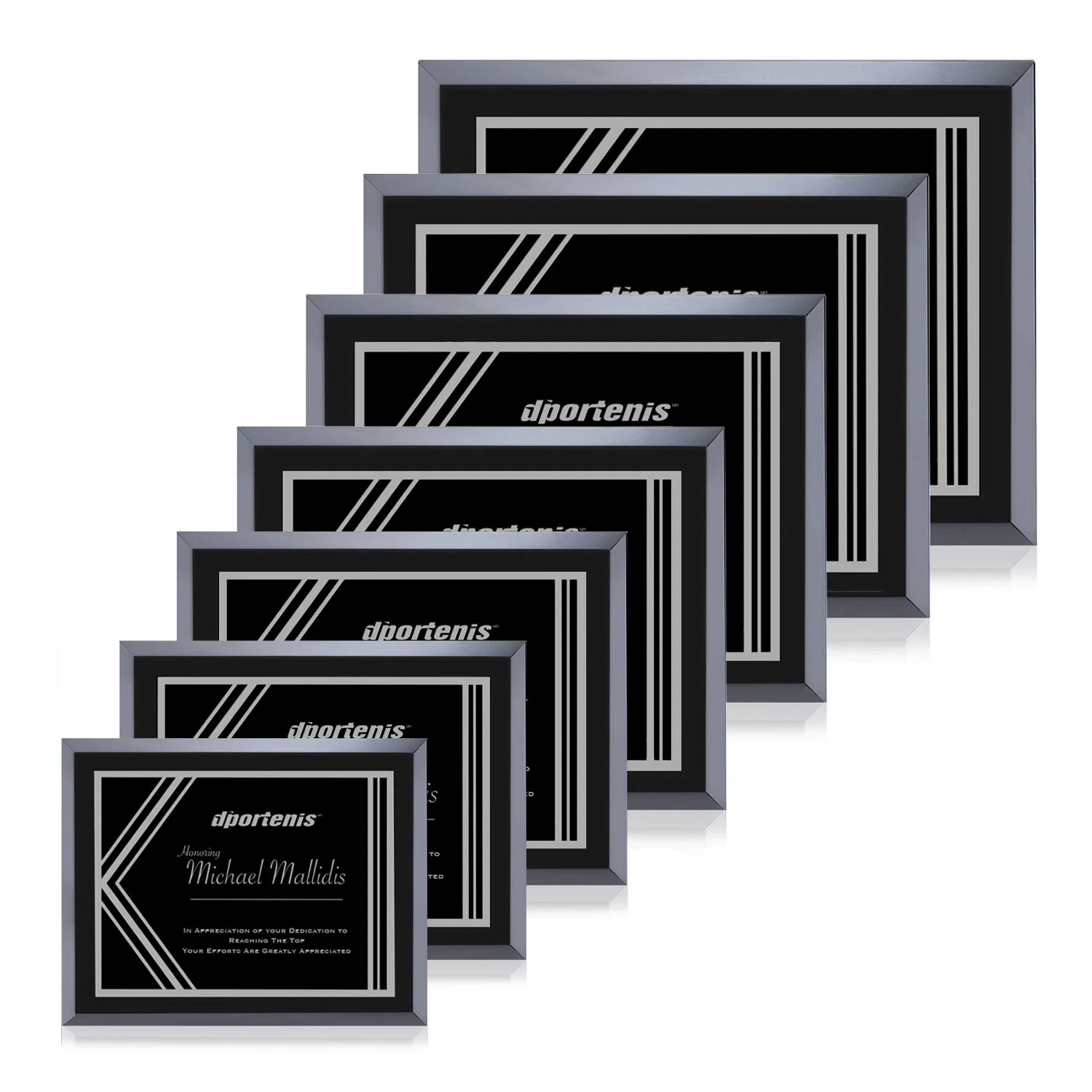 Custom Black Glass Wall Plaque With Black-and-Silver Metal Plate for employee recognition