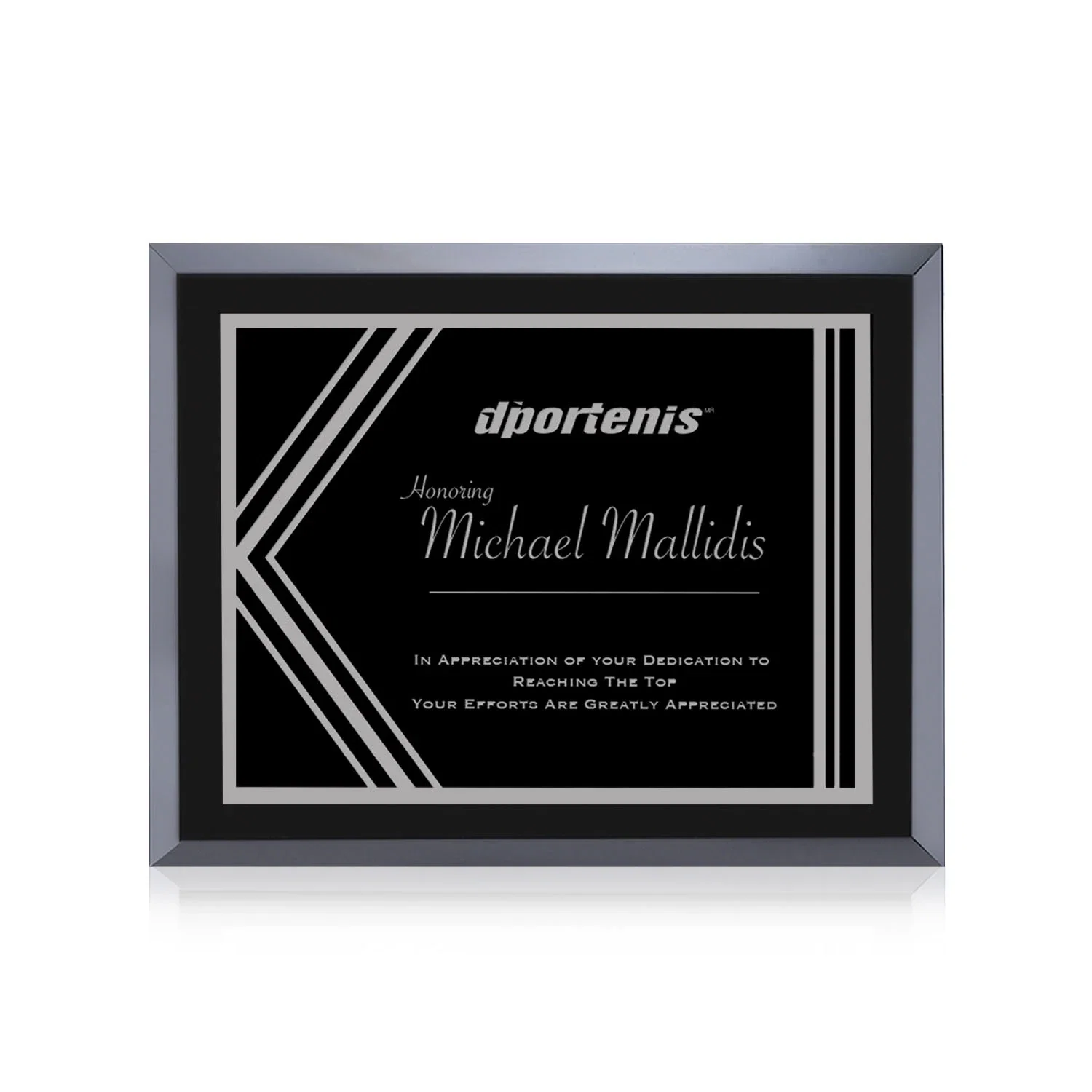 Custom Black Glass Wall Plaque With Black-and-Silver Metal Plate for corporate award ceremonies