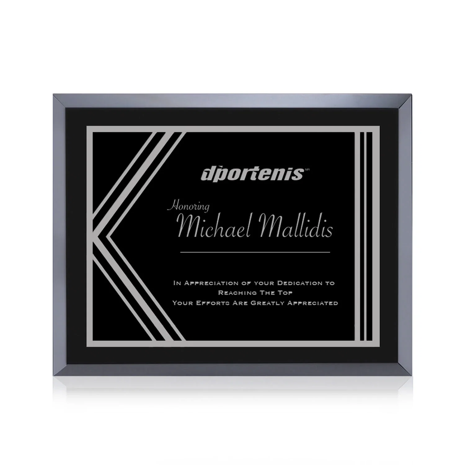 Custom Black Glass Wall Plaque With Black-and-Silver Metal Plate for sales achievement awards