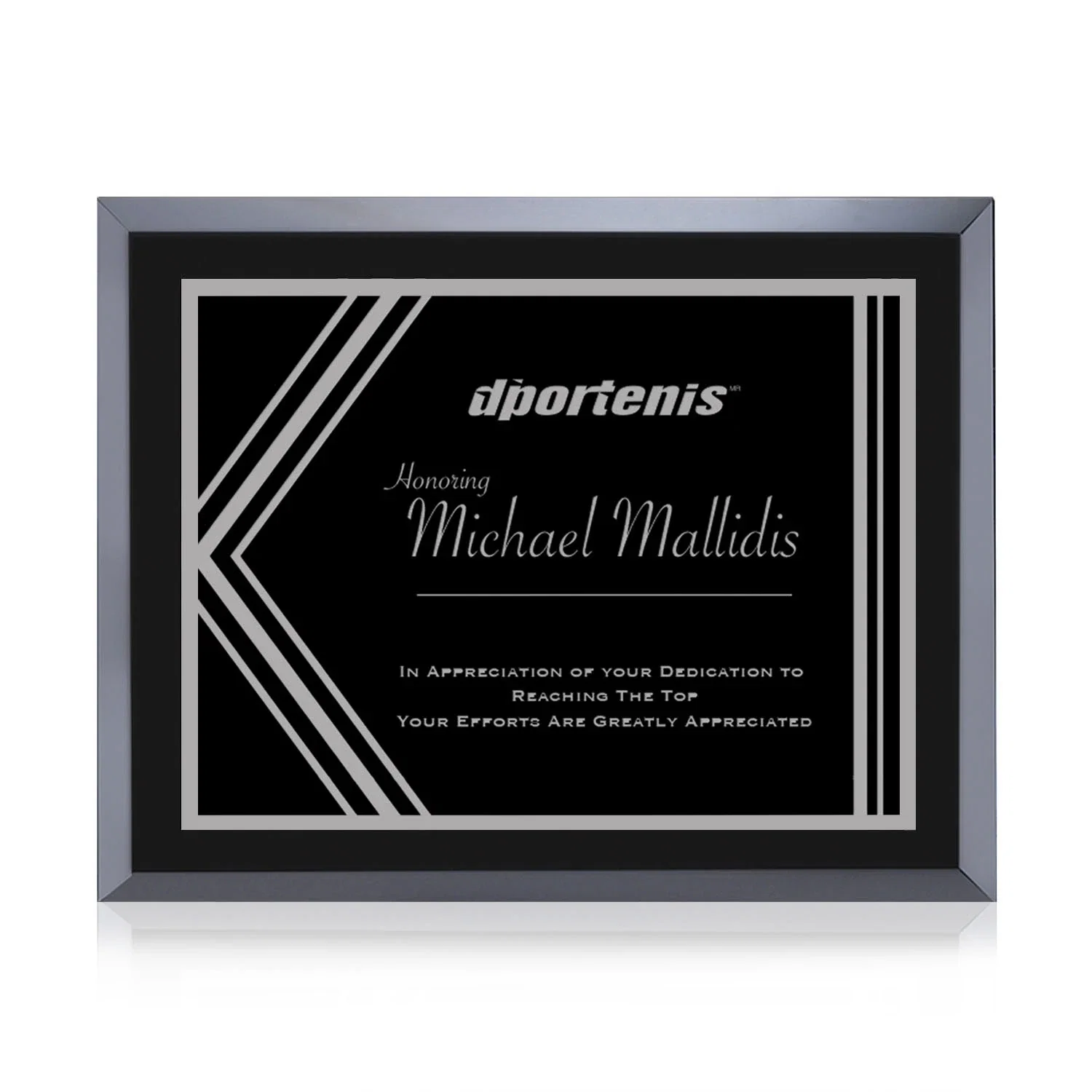 Custom Black Glass Wall Plaque With Black-and-Silver Metal Plate for team milestone celebrations