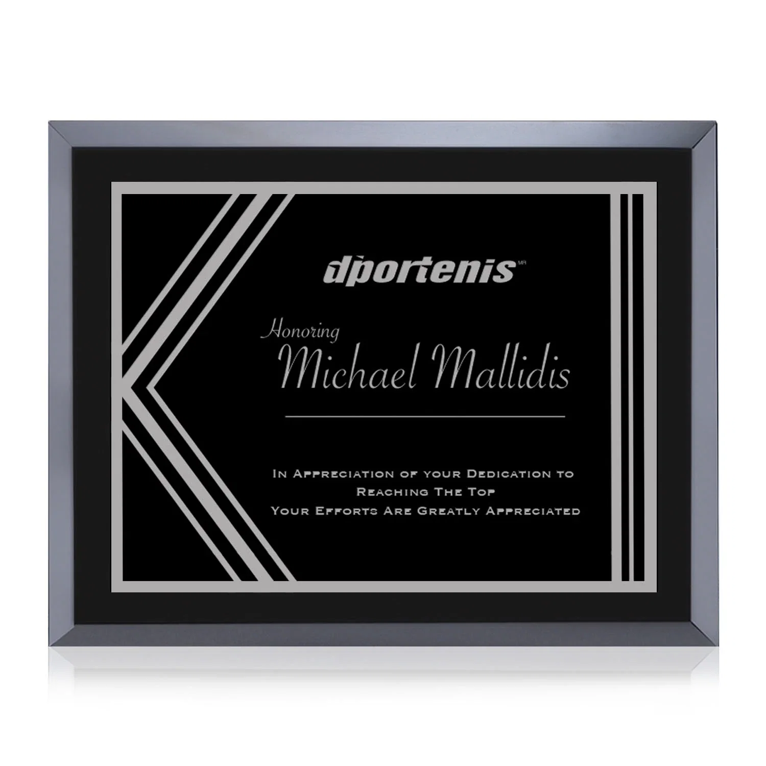 Custom Black Glass Wall Plaque With Black-and-Silver Metal Plate for graduation ceremonies