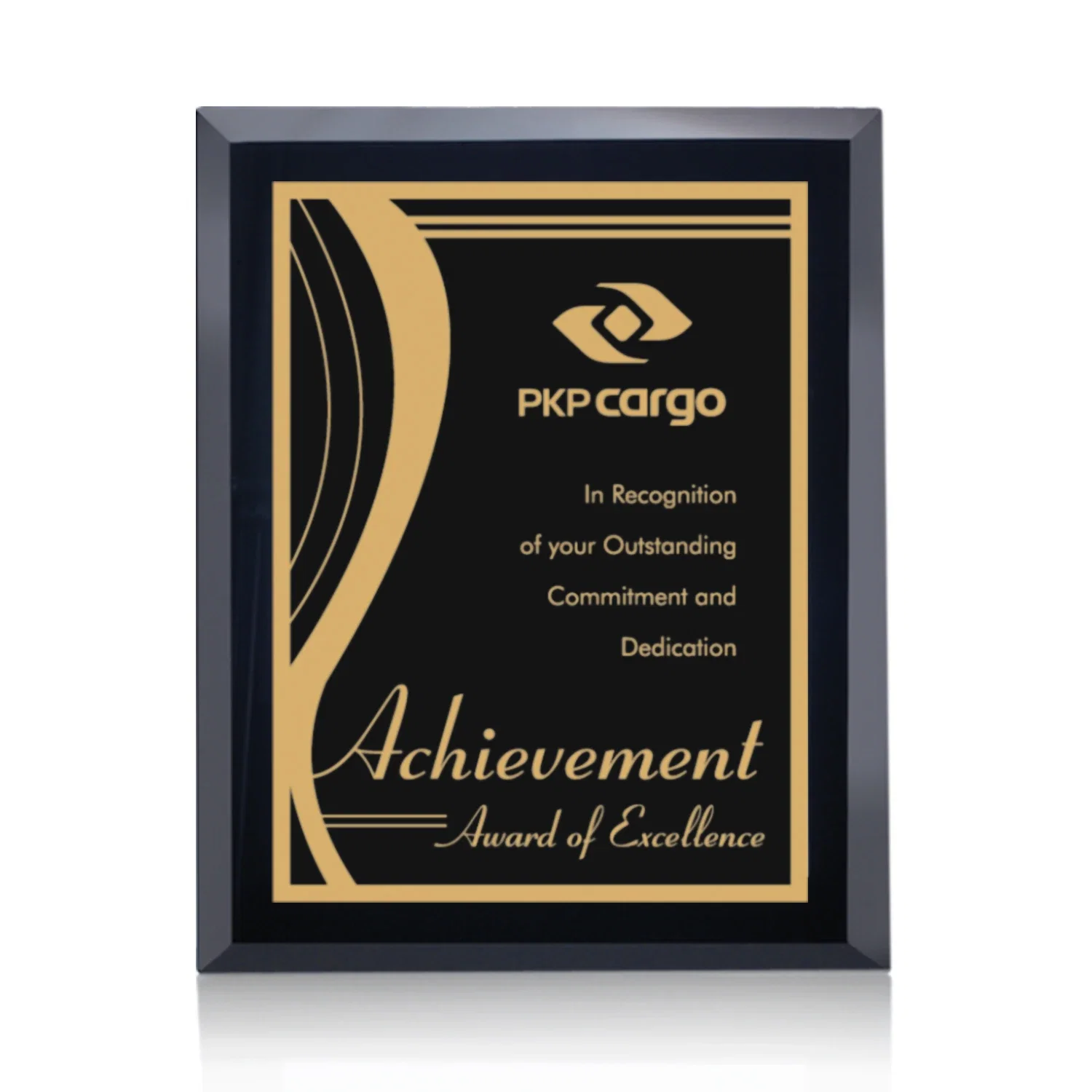 Custom Black Glass Wall Plaque With Gold-Tone Contrast Plate for corporate award ceremonies