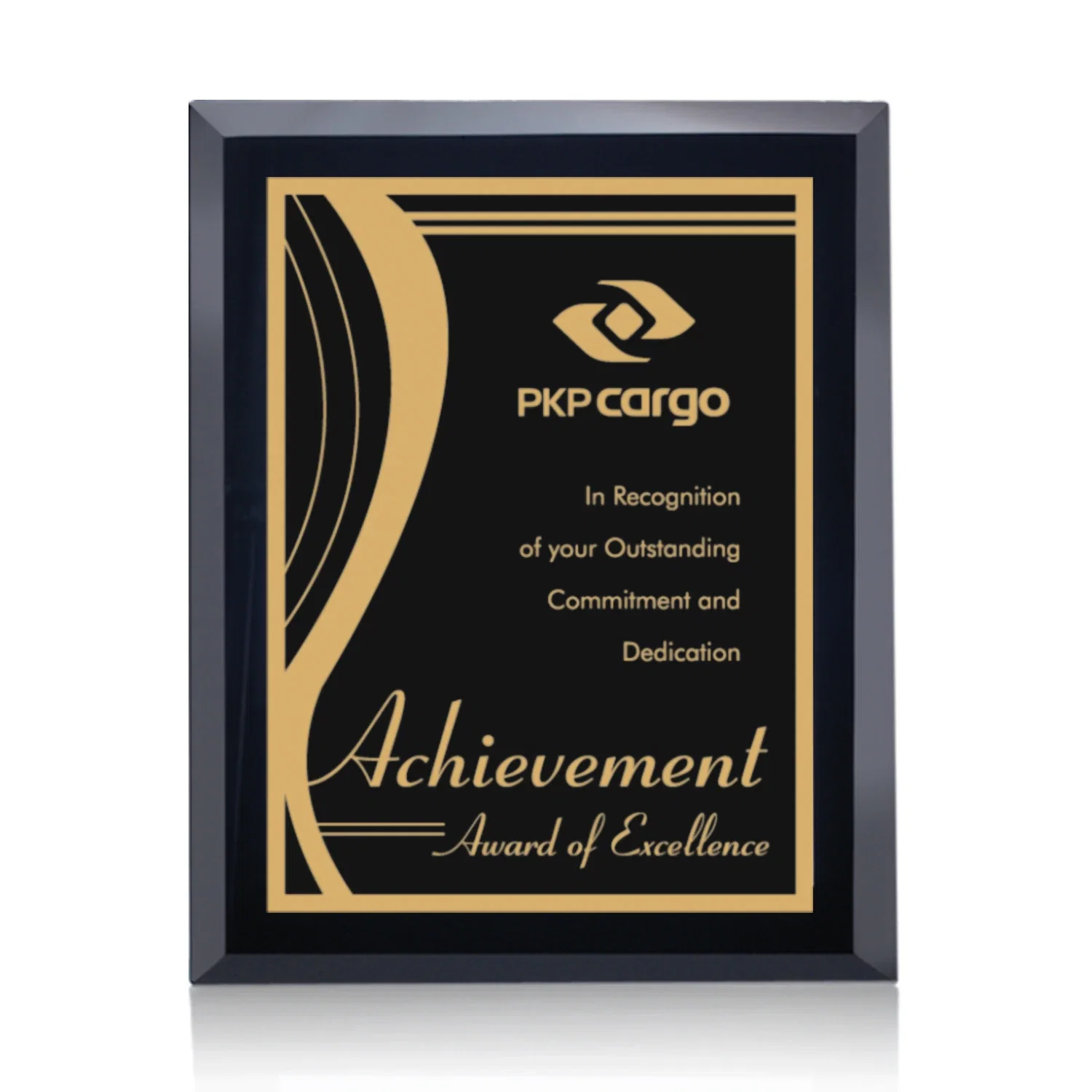 Custom Black Glass Wall Plaque With Gold-Tone Contrast Plate for service anniversary gifts