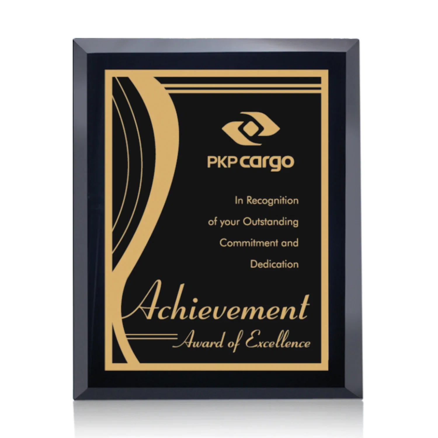 Custom Black Glass Wall Plaque With Gold-Tone Contrast Plate for sales achievement awards