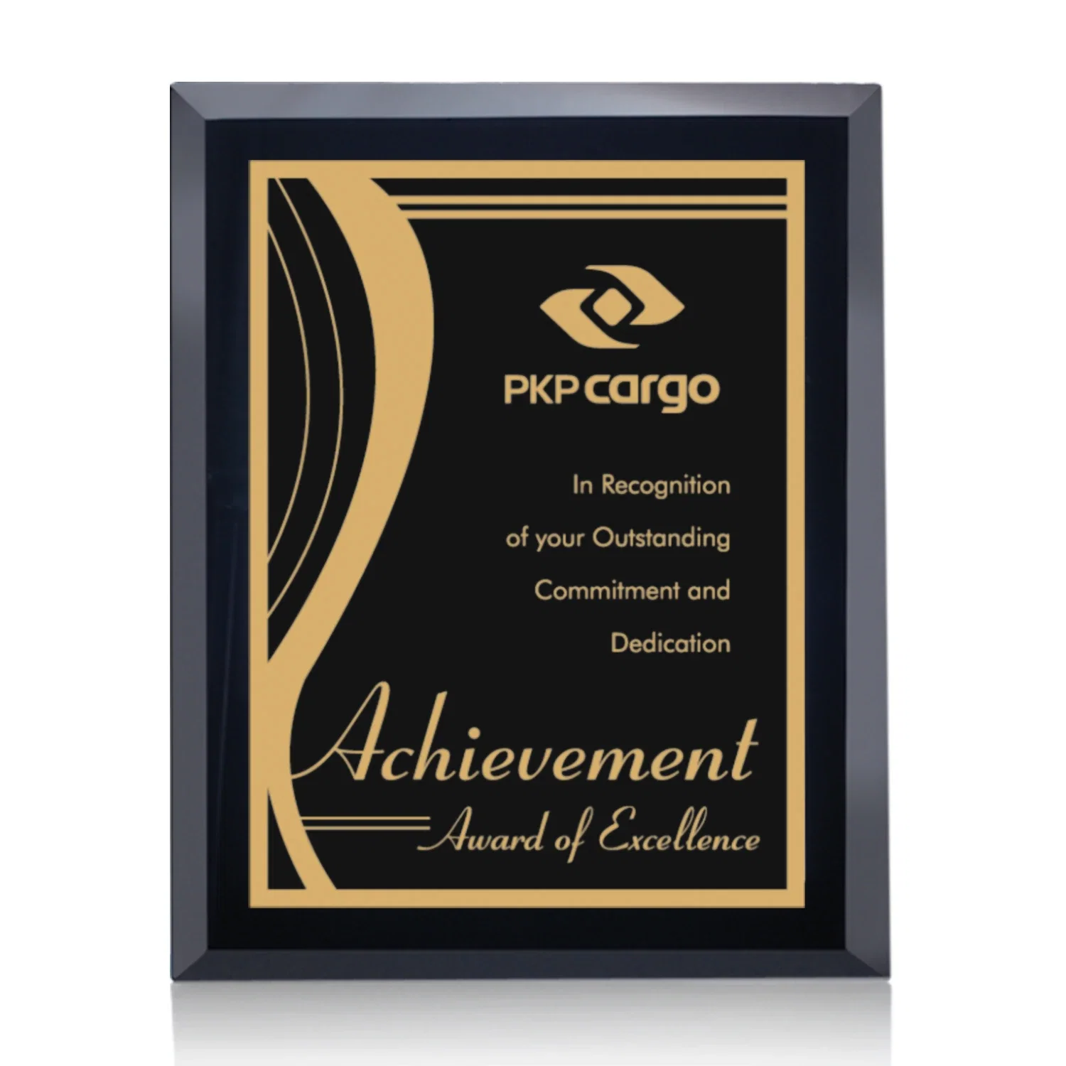 Custom Black Glass Wall Plaque With Gold-Tone Contrast Plate for retirement presentations