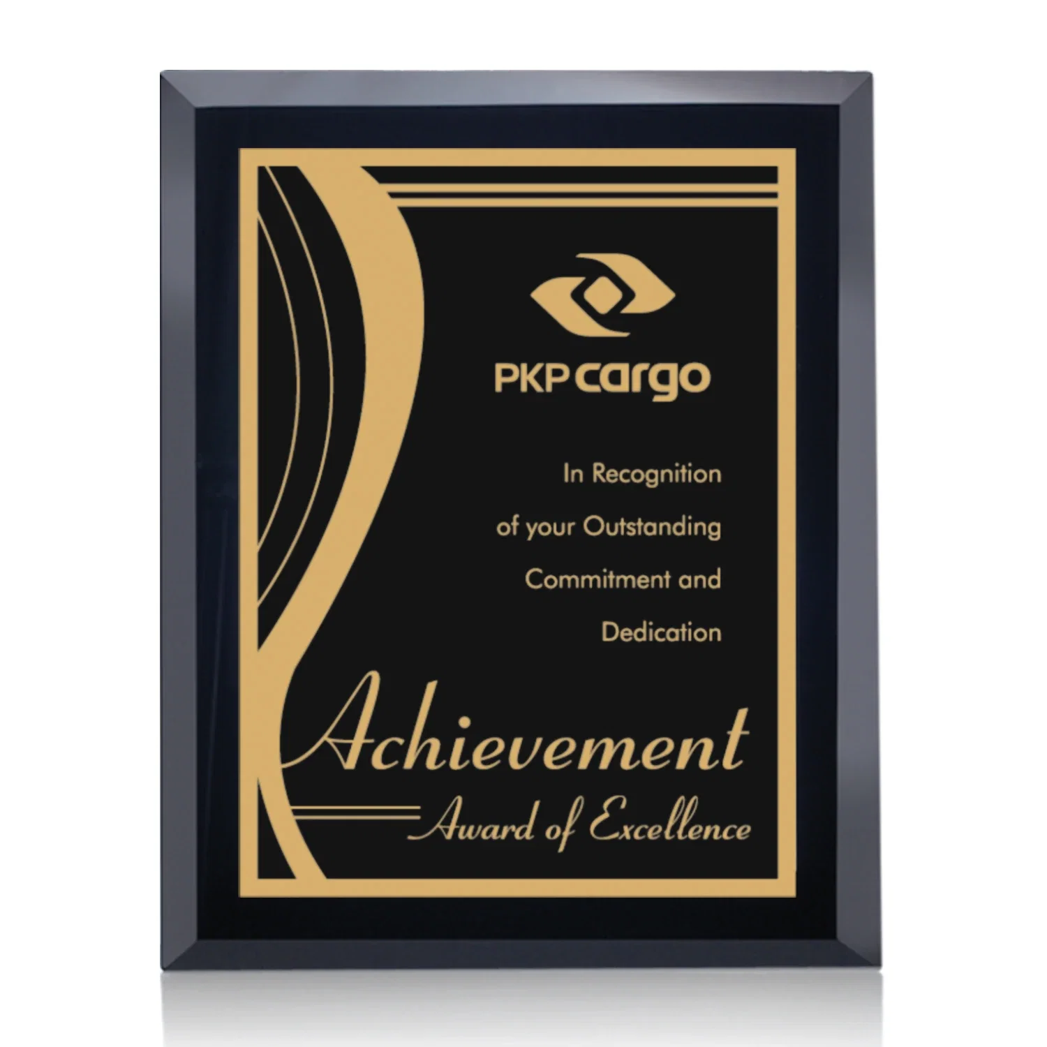 Custom Black Glass Wall Plaque With Gold-Tone Contrast Plate for team milestone celebrations