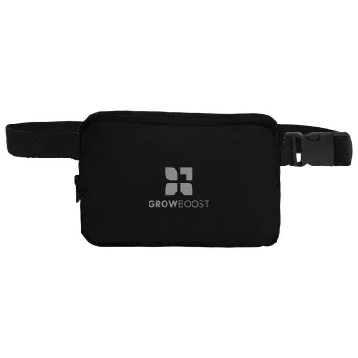Front zip pocket detail on the compact waist pouch