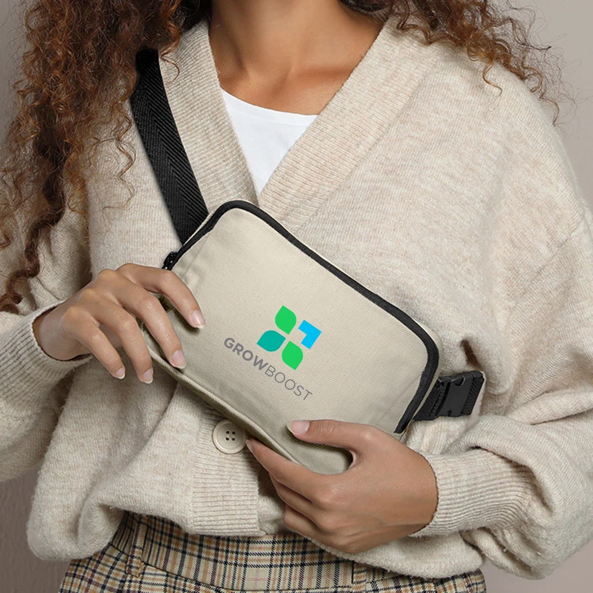 Aware™ 10 Oz. Recycled Cotton Canvas Belt Bag being worn