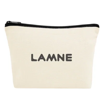 Recycled cotton zip pouch shown flat with the zipper closed