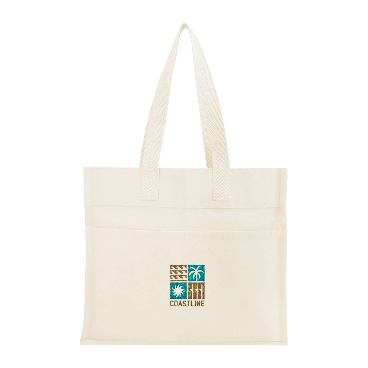 Shoulder straps shown draped over the top of the bag