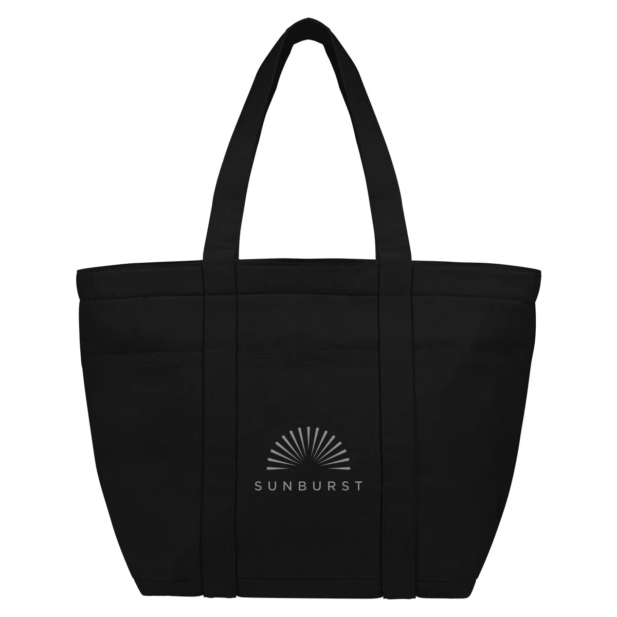Shoulder straps held together above the packed tote