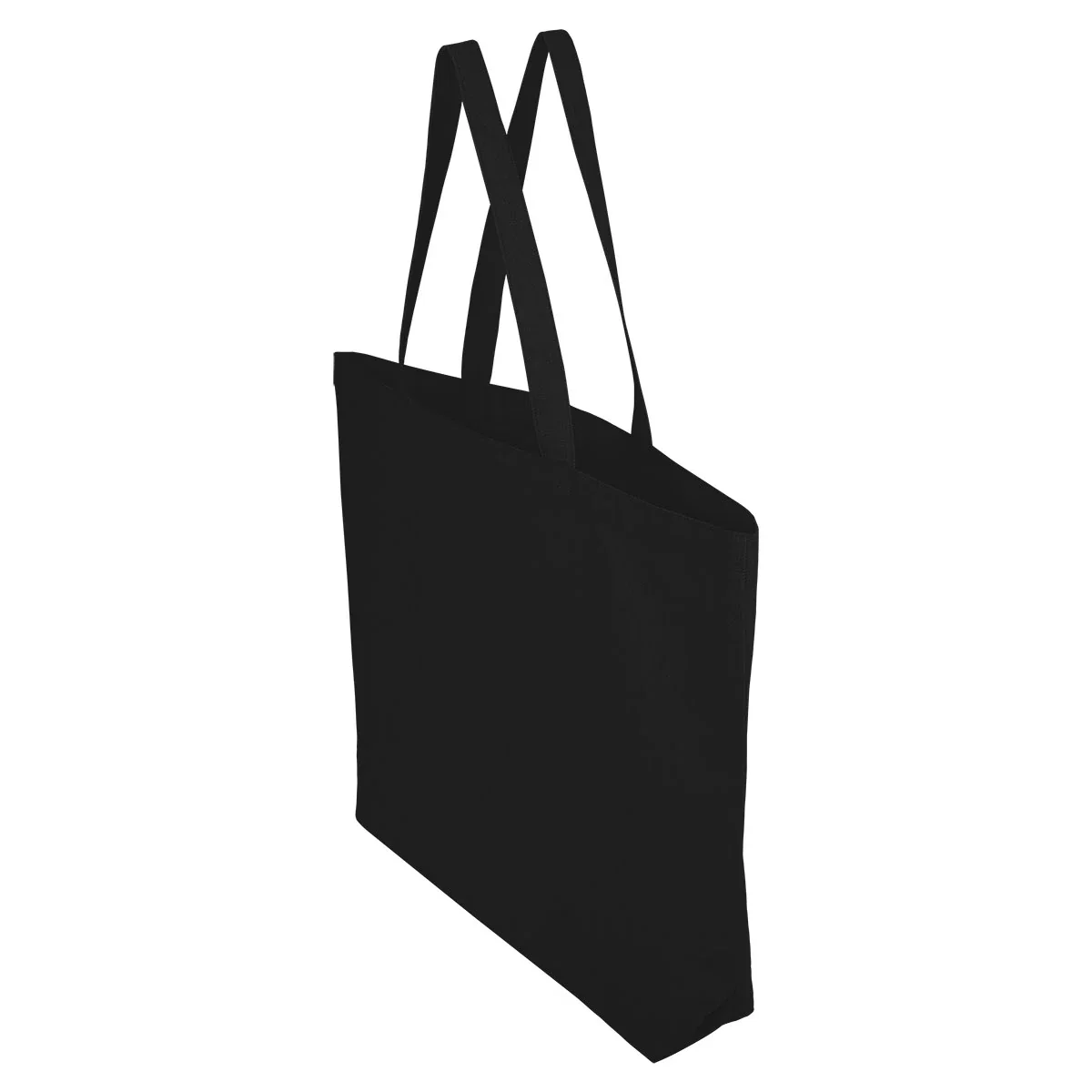 Black shopper bag photographed flat against a plain backdrop