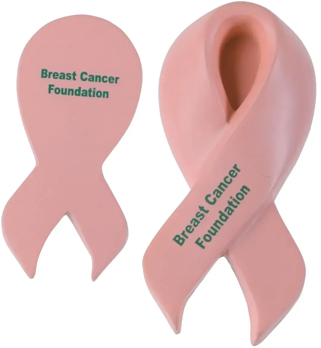 Custom Awareness Ribbon Stress Reliever, promotional ribbon-shaped foam squeeze toy front view with logo