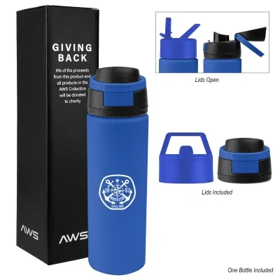 Twenty four ounce recycled steel bottle kit shown together
