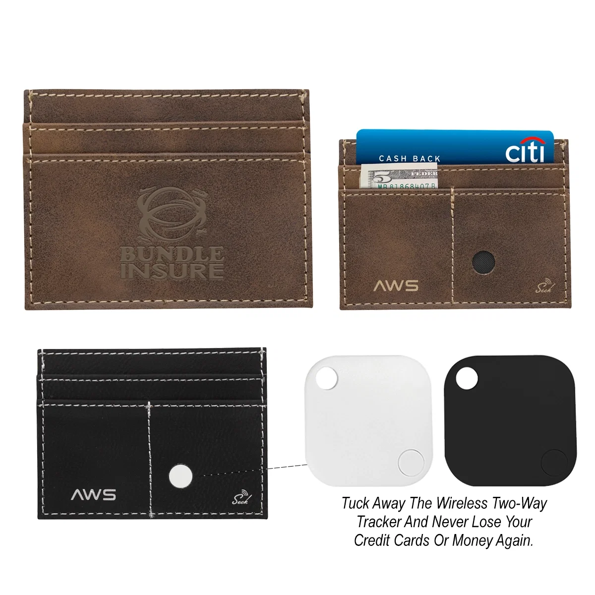 Tracker disc rests beside the slim billfold