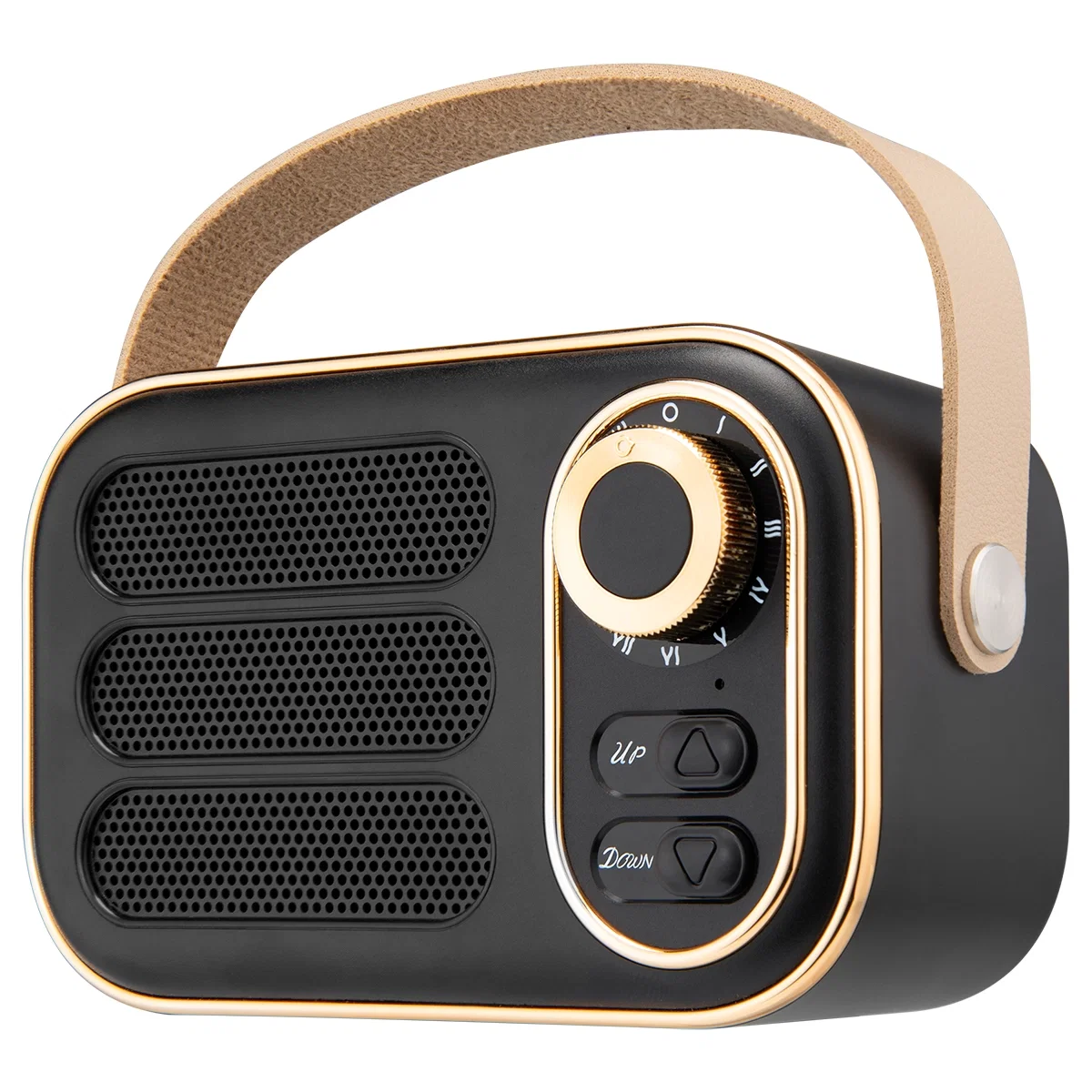 Front face styled after a classic transistor radio