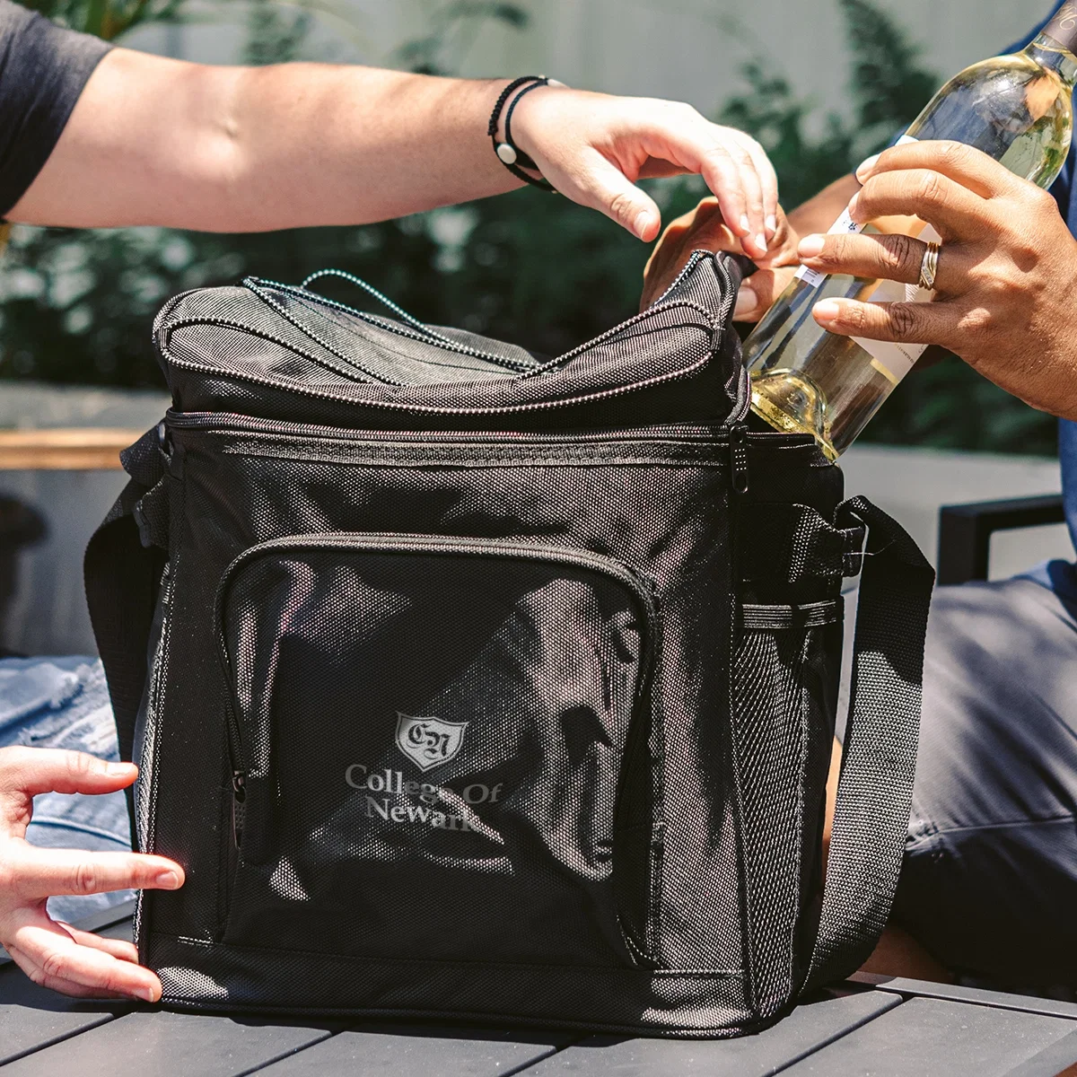 Personalized AWS Tall Boy Cooler Bag in use