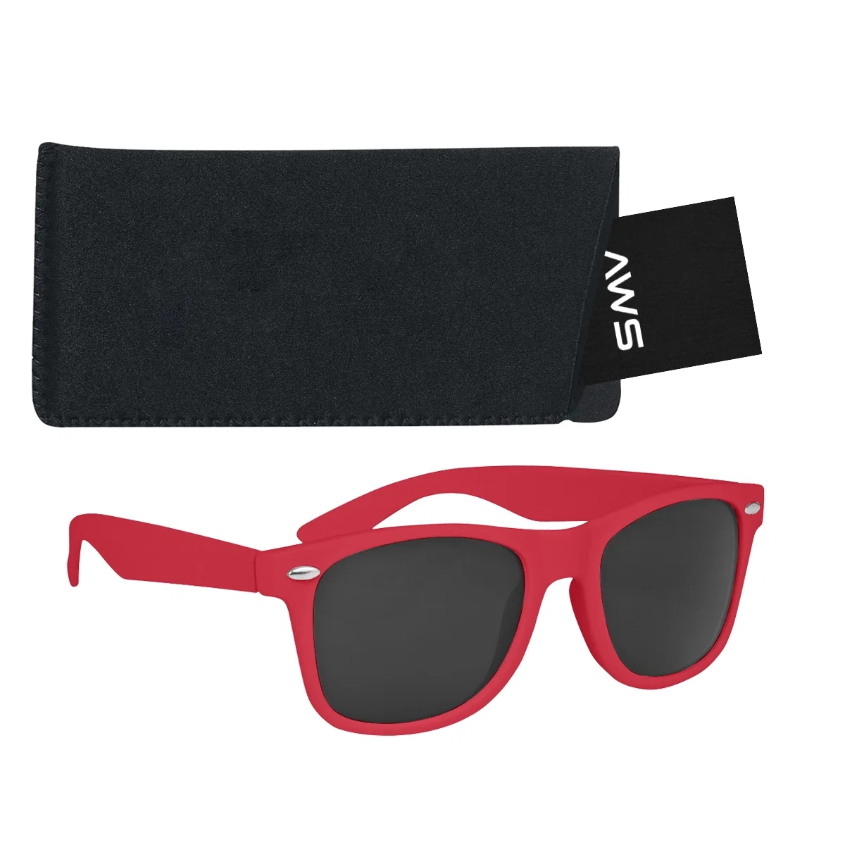 Eyewear shown ready to slip into its pouch