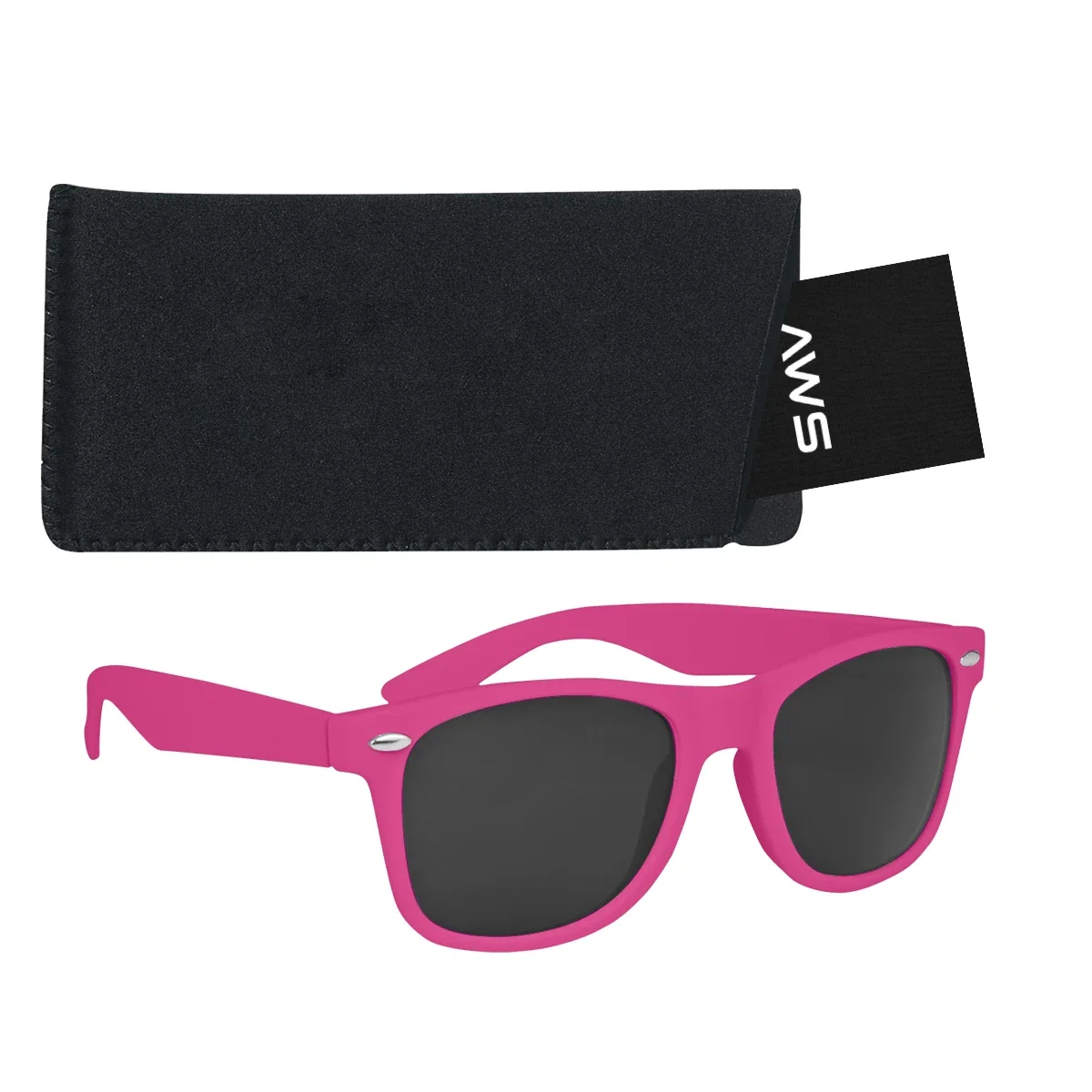 Glasses and case arranged one above the other