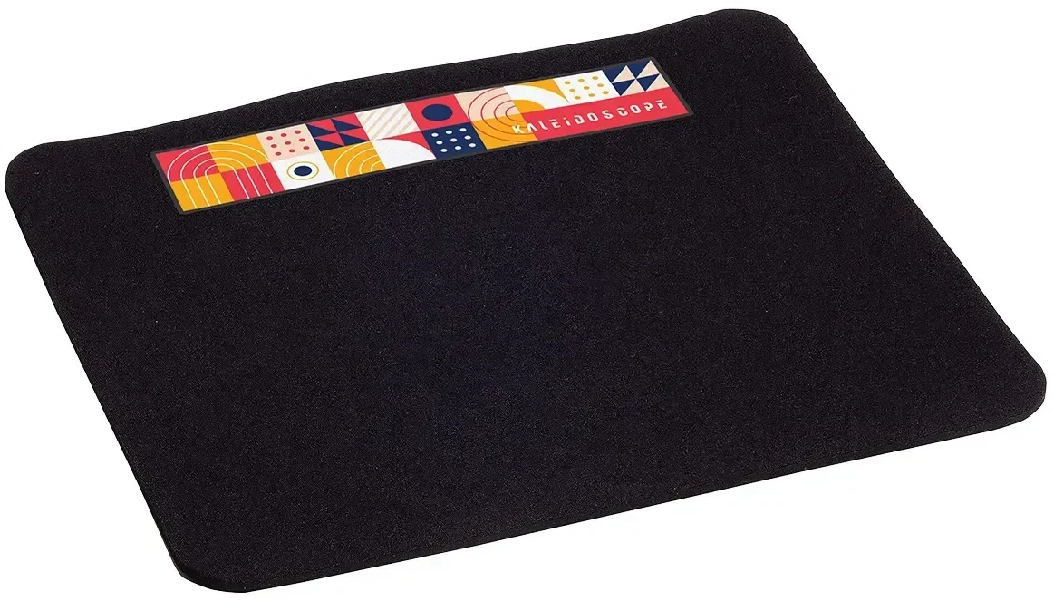 Branded Axion mouse pad, side profile showing non-skid rubber base