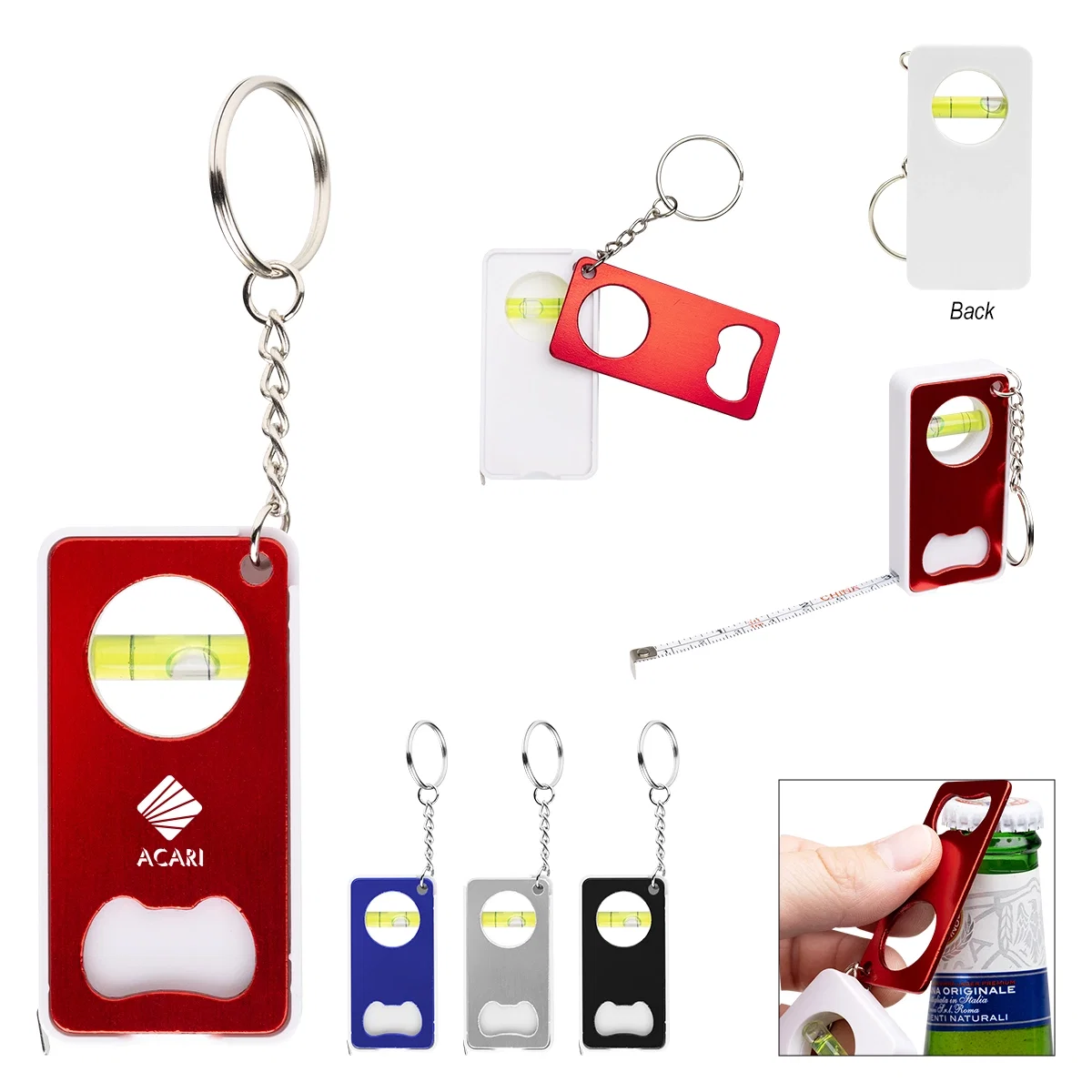 Three-in-one multi tool key chain with a metal split ring