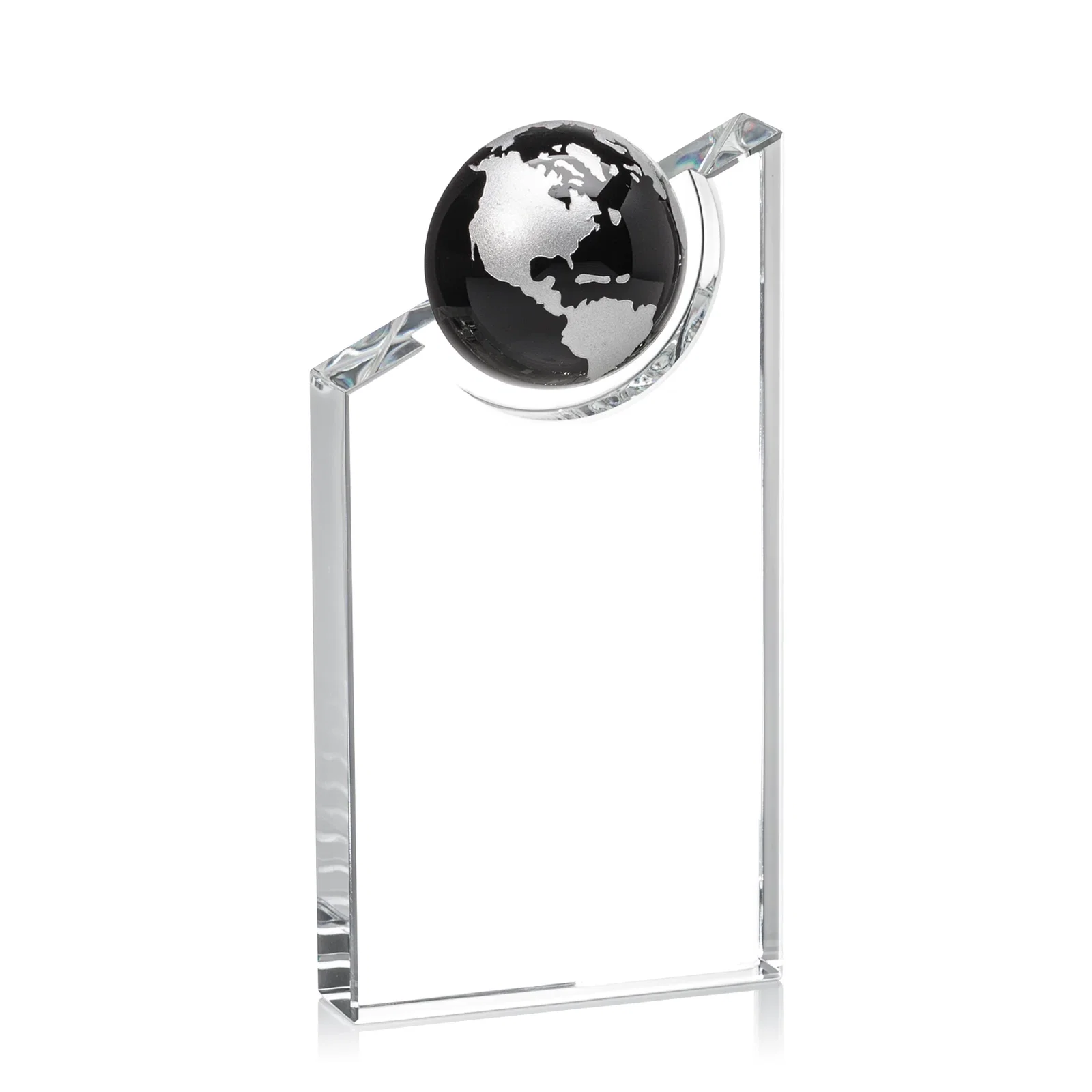 Personalized Optical Crystal Award With a Half-Globe Suspended in Its Slanted Top for graduation ceremonies