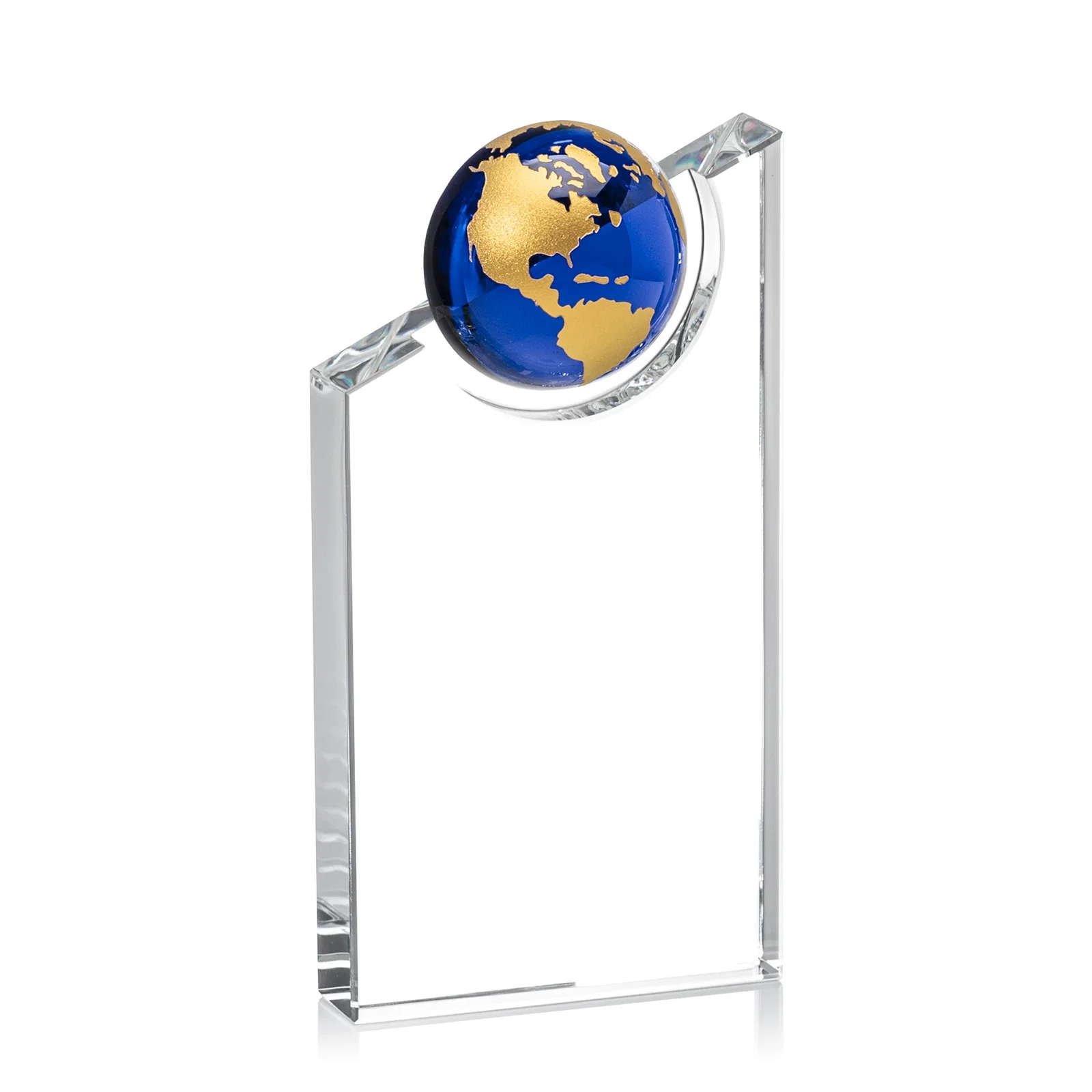Personalized Optical Crystal Award With a Half-Globe Suspended in Its Slanted Top for safety achievement programs