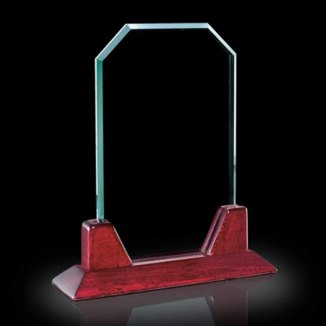 Custom Jade Glass Upright Award on a Rosewood Base for sales achievement awards