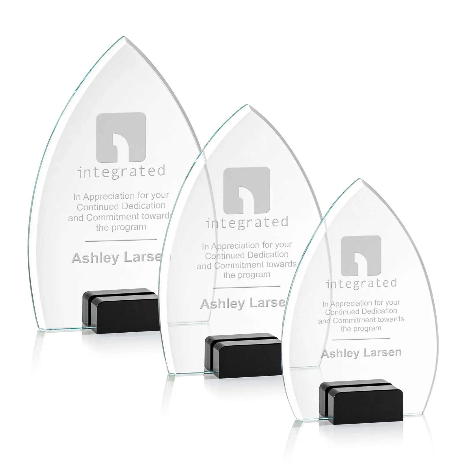 Personalized Starfire Crystal Award With Curved Peak Between Color Blocks, awards for employee recognition