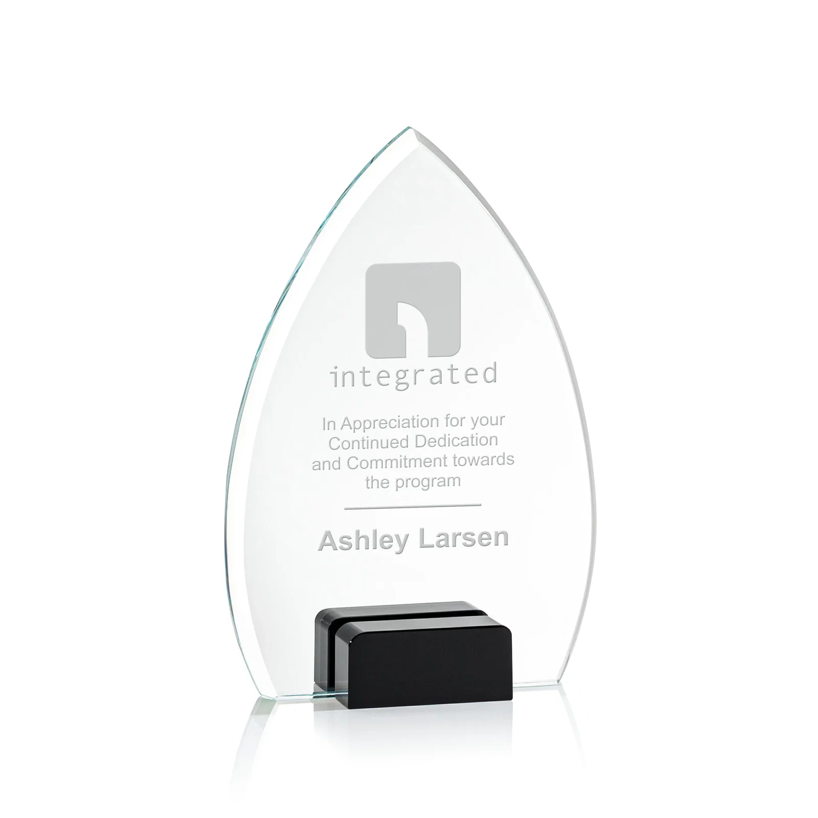 Personalized Starfire Crystal Award With Curved Peak Between Color Blocks, awards for corporate award ceremonies