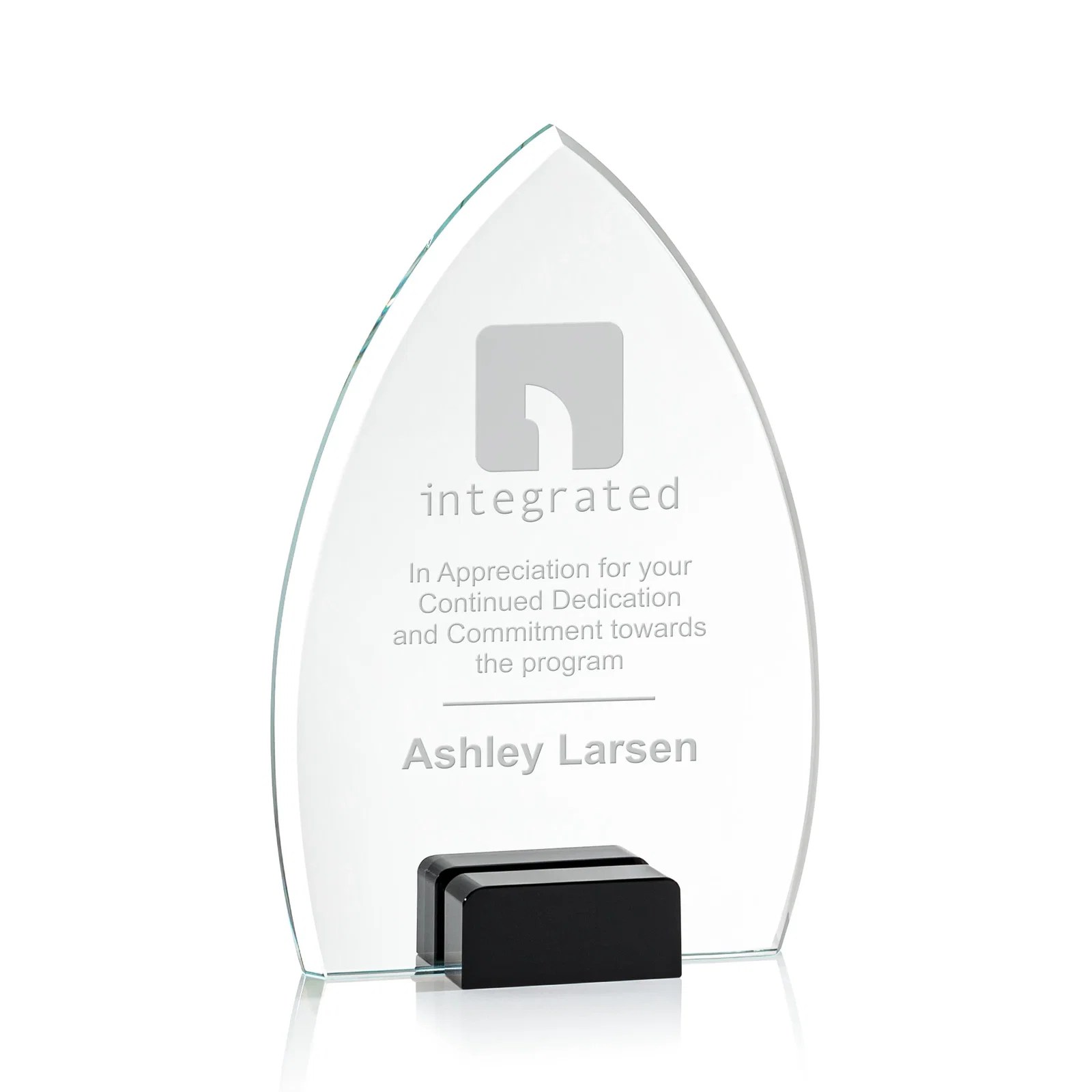 Personalized Starfire Crystal Award With Curved Peak Between Color Blocks, awards for service anniversary gifts