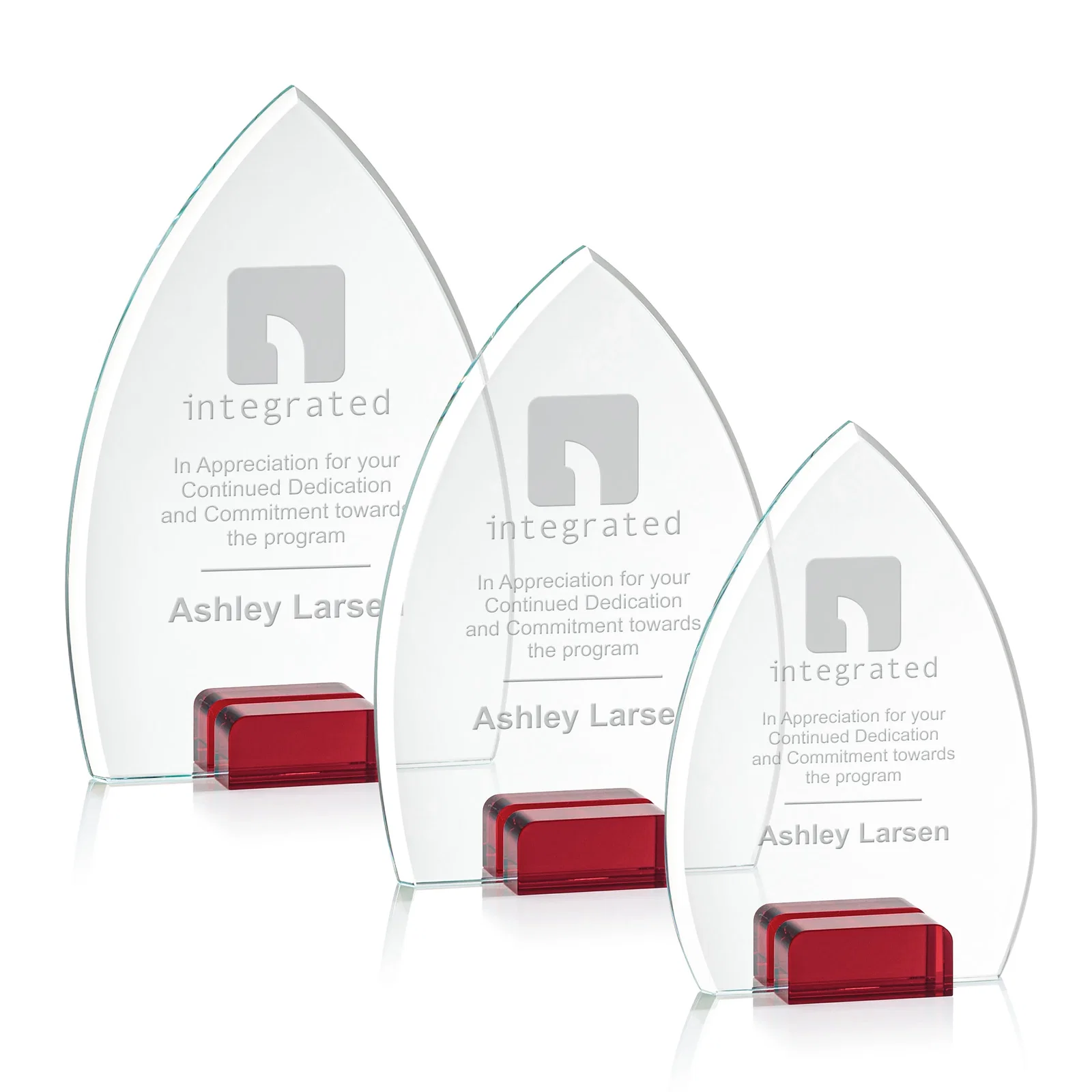Personalized Starfire Crystal Award With Curved Peak Between Color Blocks, awards for retirement presentations