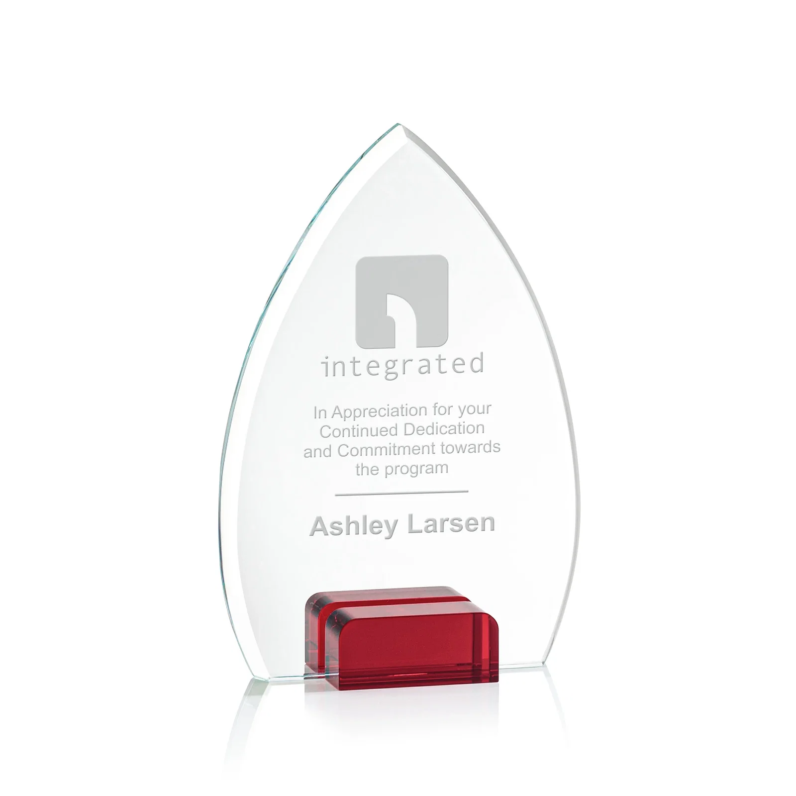 Personalized Starfire Crystal Award With Curved Peak Between Color Blocks, awards for team milestone celebrations