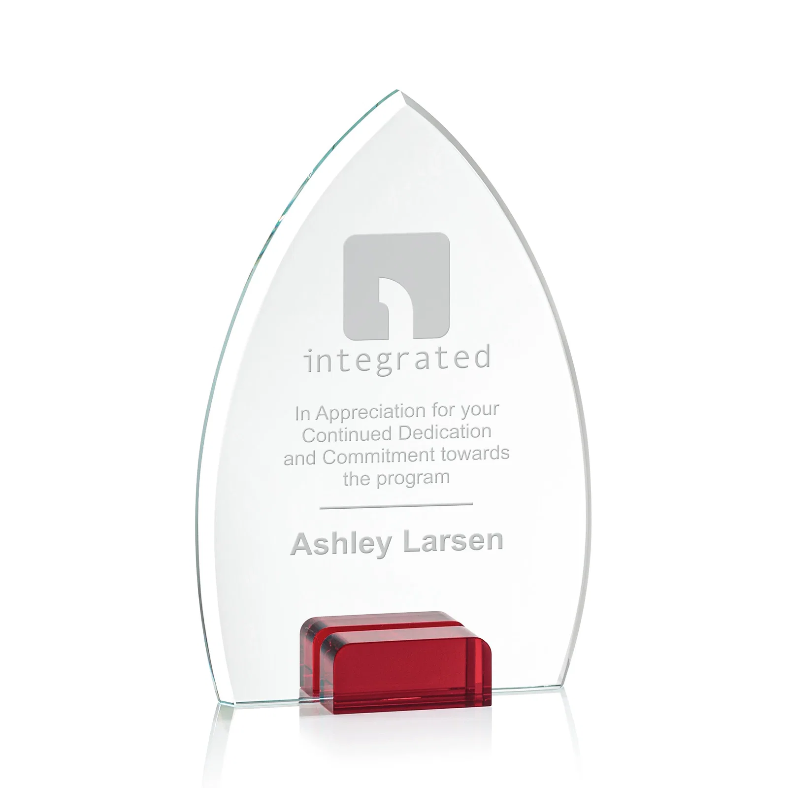 Personalized Starfire Crystal Award With Curved Peak Between Color Blocks, awards for donor appreciation