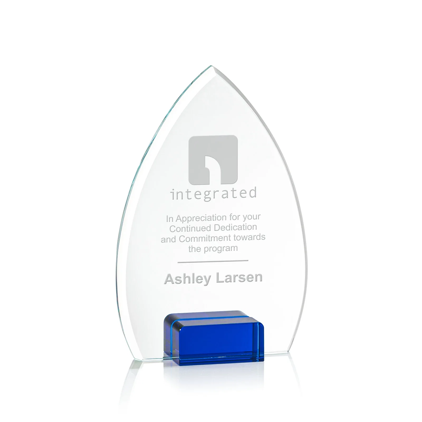 Custom Starfire Crystal Award With Curved Peak Between Color Blocks, awards for corporate award ceremonies