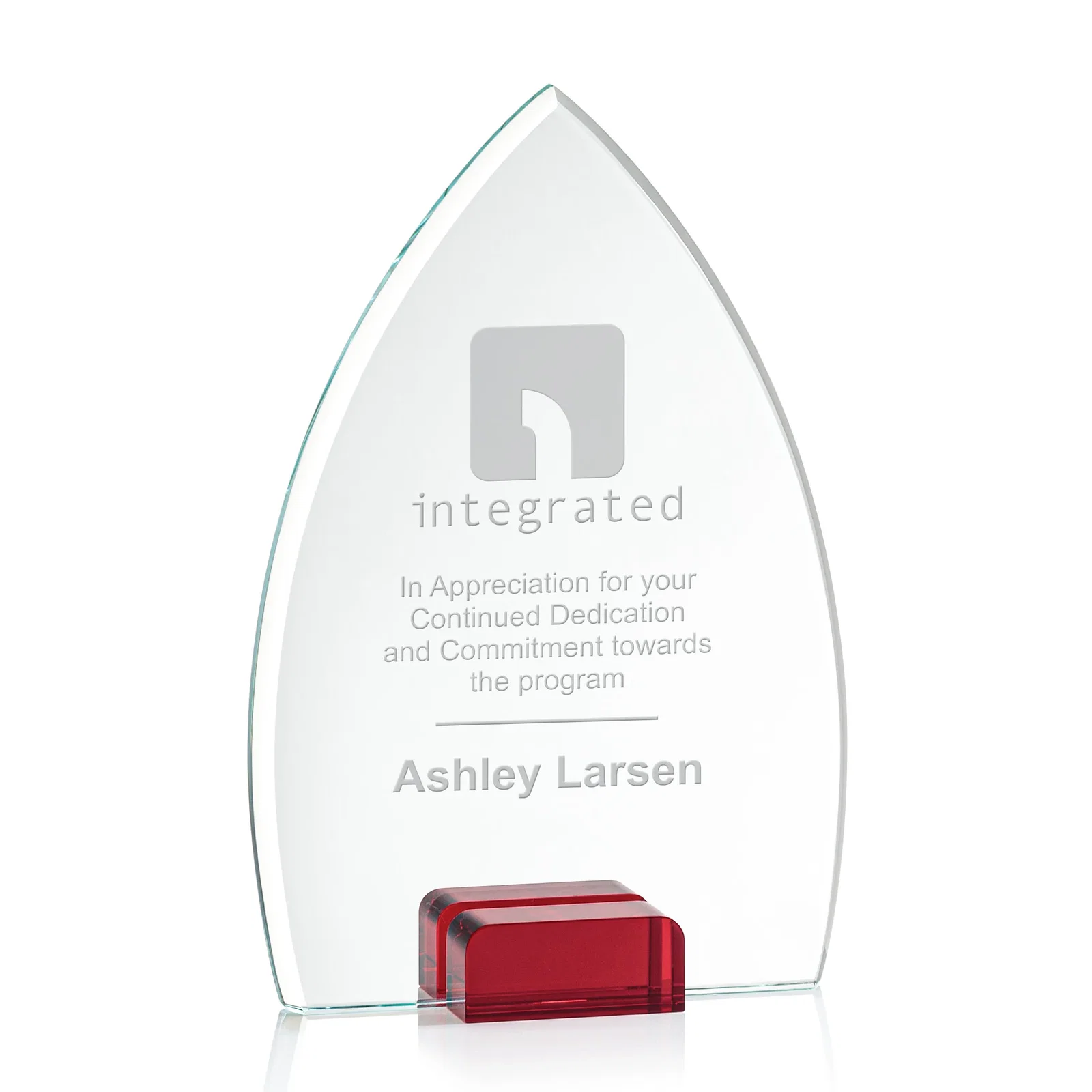 Personalized Starfire Crystal Award With Curved Peak Between Color Blocks, awards for graduation ceremonies