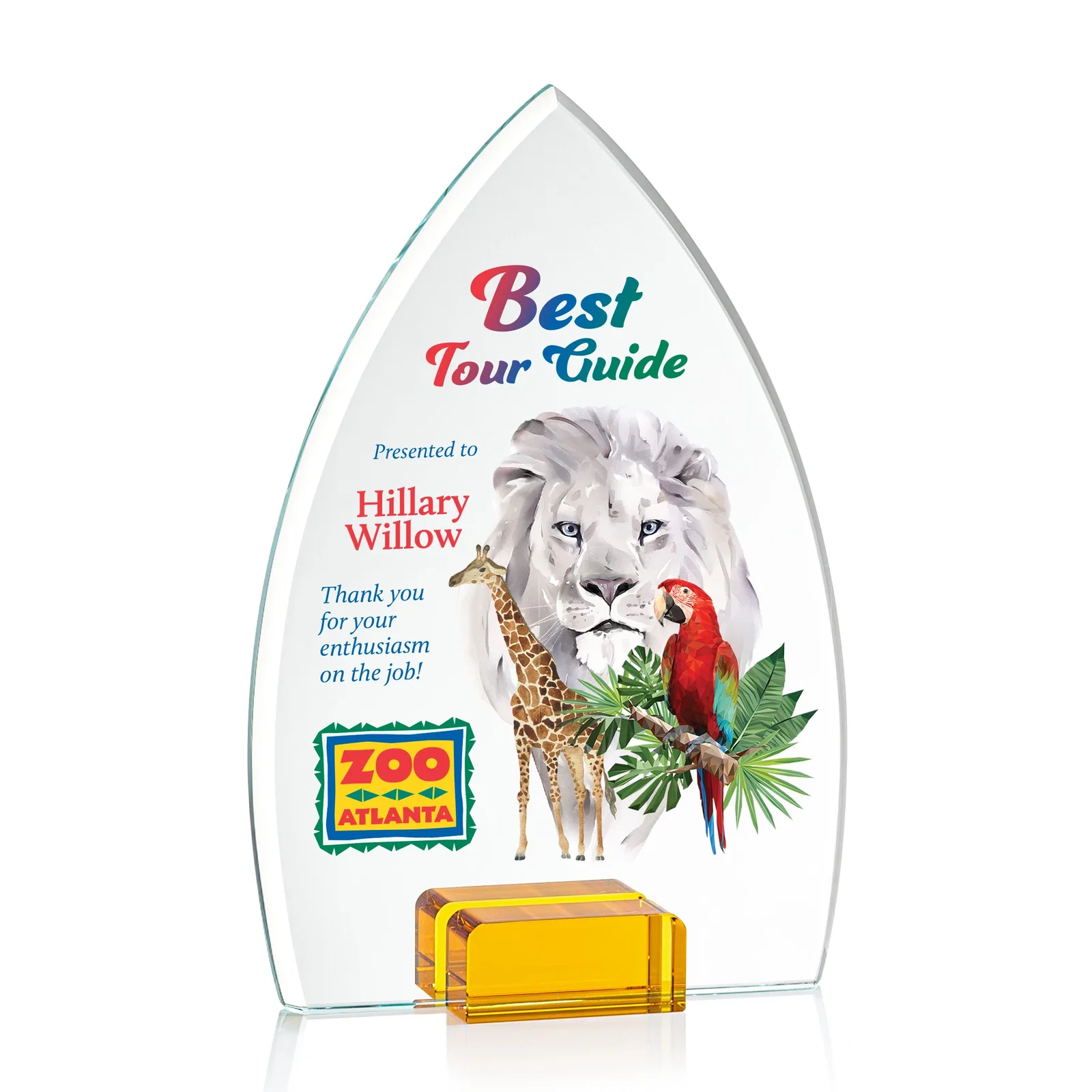 Personalized Starfire Crystal Award With Curved Peak Between Color Blocks, awards for company anniversary events