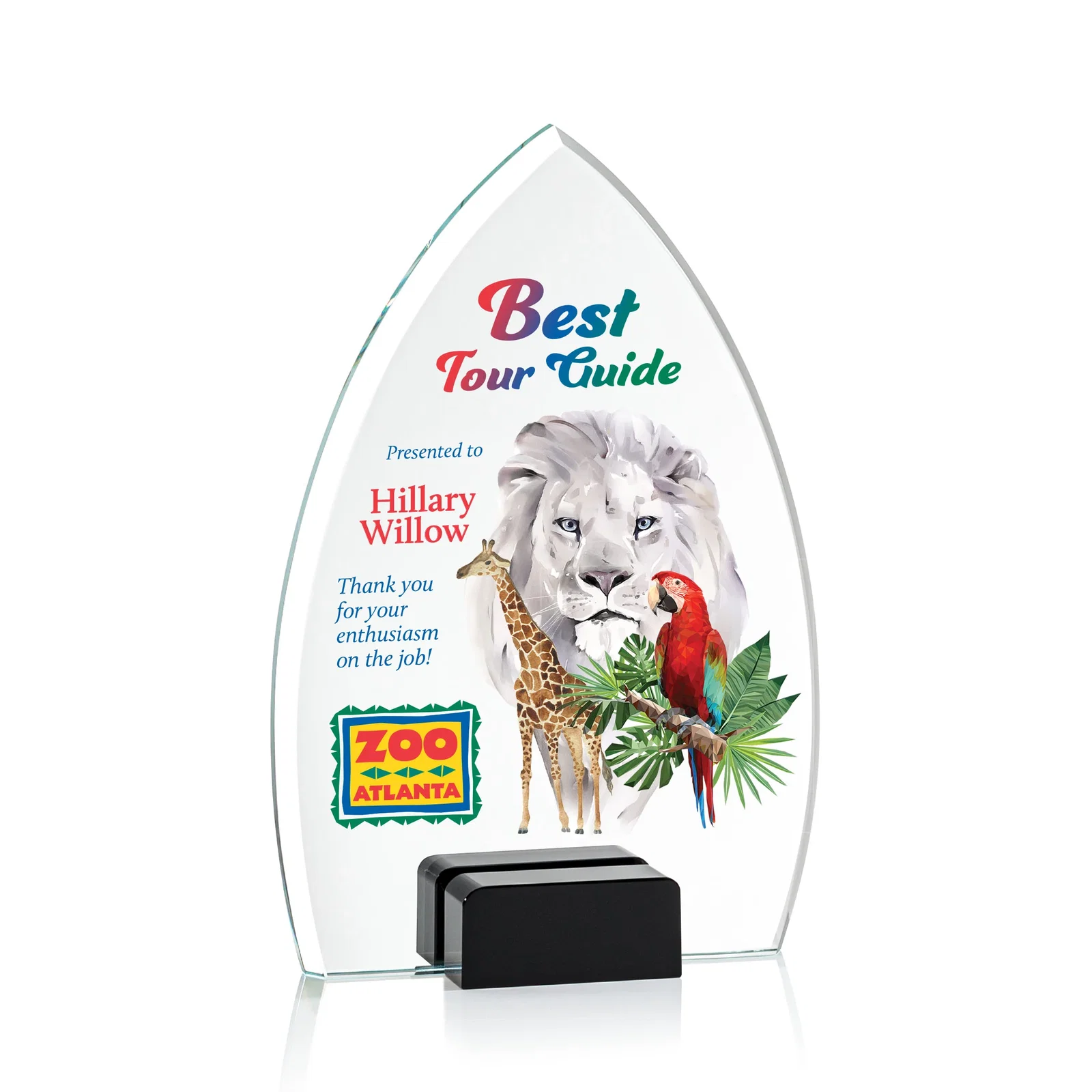 Promotional Starfire Crystal Award With Curved Peak Between Color Blocks, awards for donor appreciation