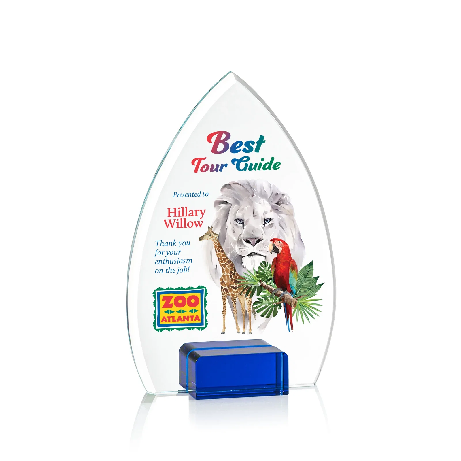Promotional Starfire Crystal Award With Curved Peak Between Color Blocks, awards for volunteer appreciation
