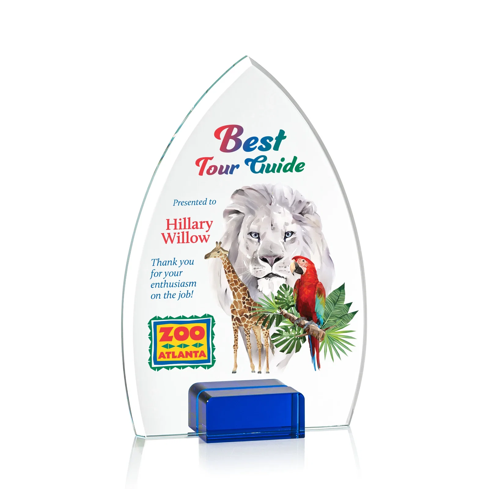 Promotional Starfire Crystal Award With Curved Peak Between Color Blocks, awards for dealer and partner awards