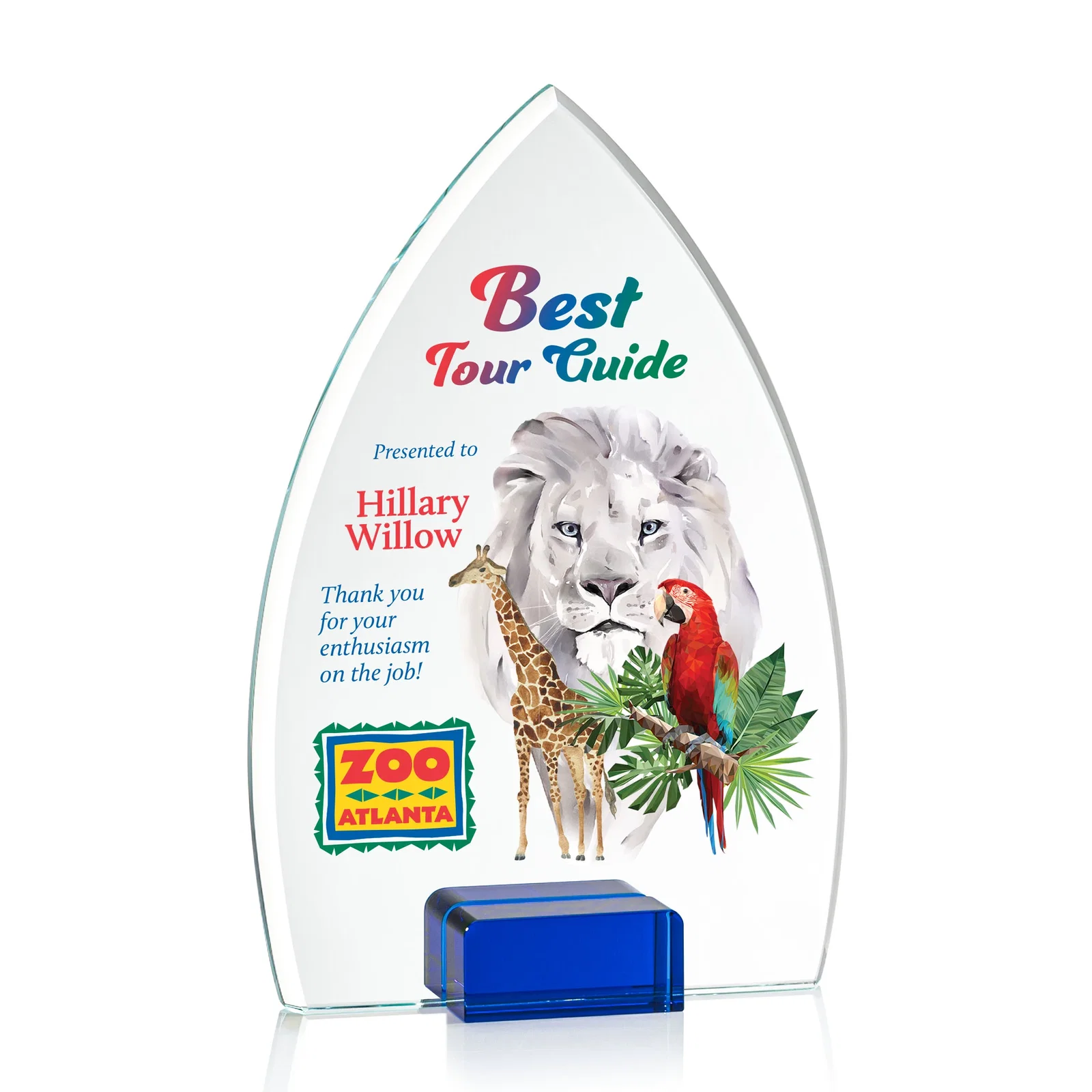 Promotional Starfire Crystal Award With Curved Peak Between Color Blocks, awards for company anniversary events