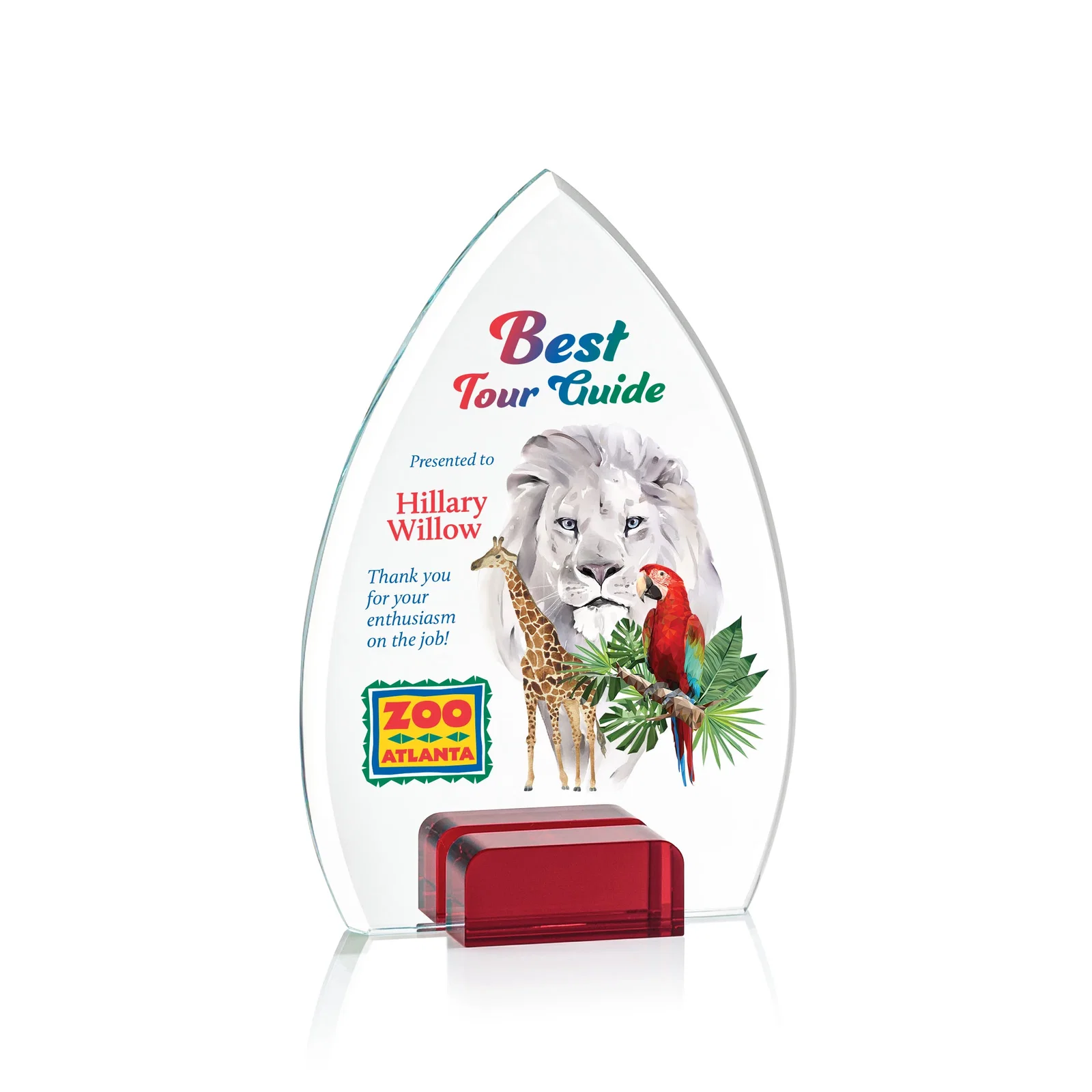 Branded Starfire Crystal Award With Curved Peak Between Color Blocks, awards for corporate award ceremonies
