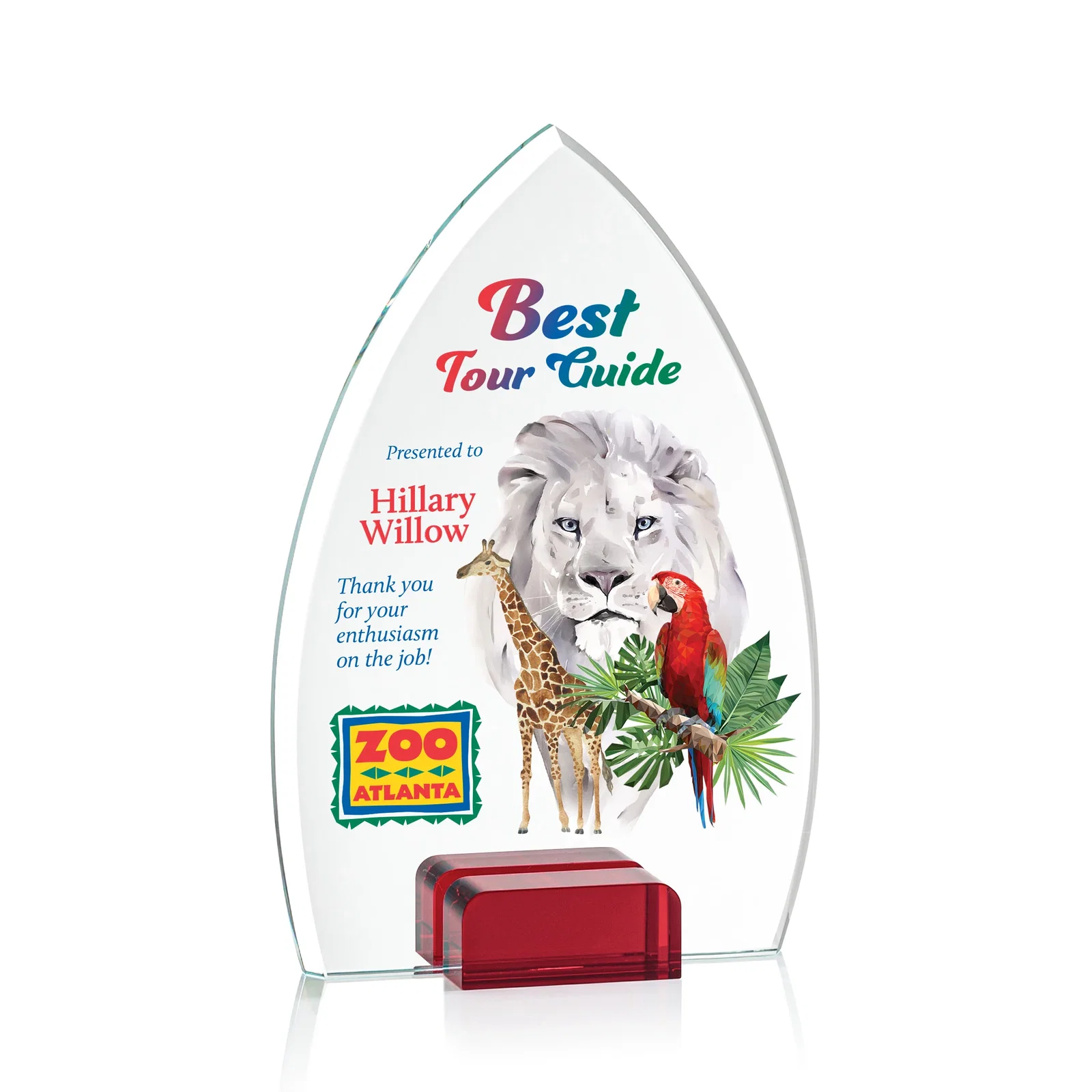 Branded Starfire Crystal Award With Curved Peak Between Color Blocks, awards for service anniversary gifts