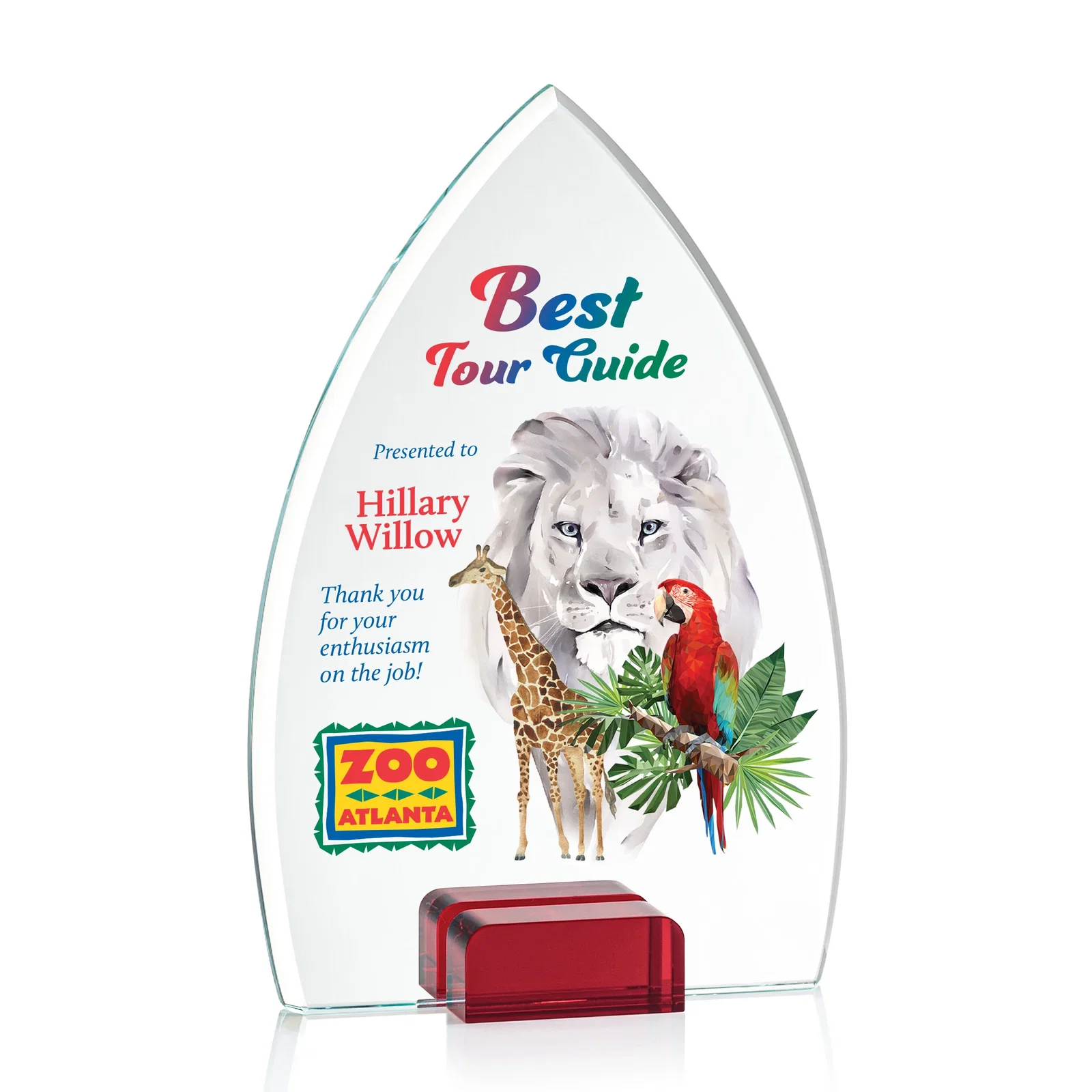 Branded Starfire Crystal Award With Curved Peak Between Color Blocks, awards for sales achievement awards