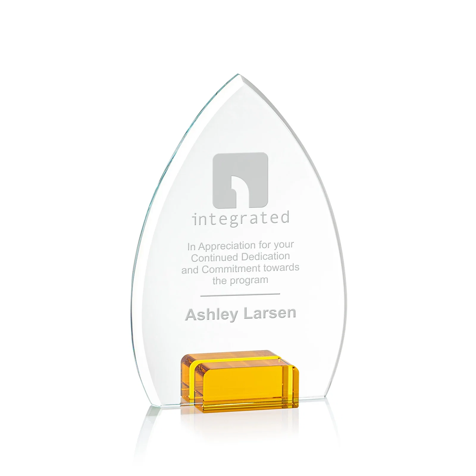 Custom Starfire Crystal Award With Curved Peak Between Color Blocks, awards for team milestone celebrations