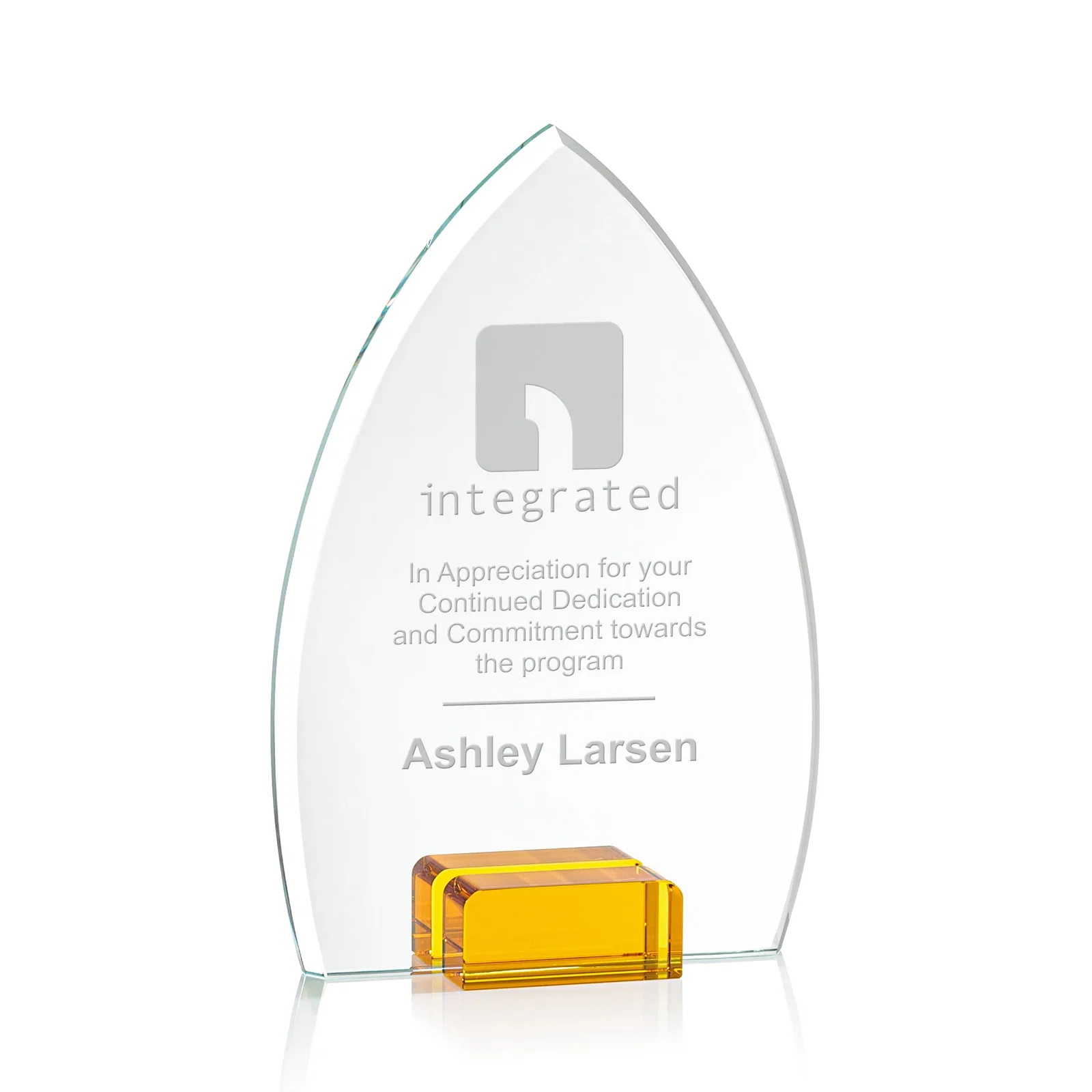Custom Starfire Crystal Award With Curved Peak Between Color Blocks, awards for donor appreciation